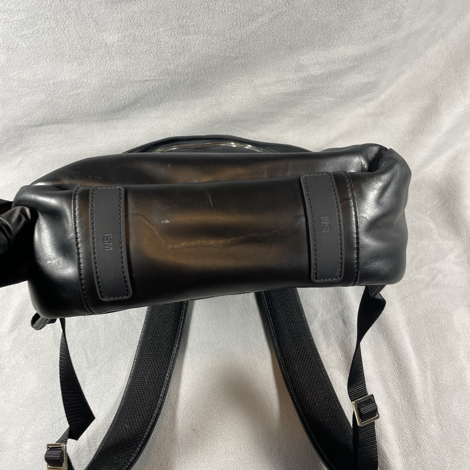 ISM Classic Luxury Backpack Leather Laptop Travel Commute Black Preowned
