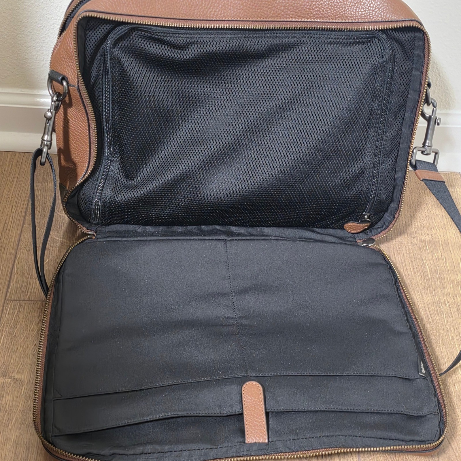 Coach Hamilton Pebble Brown Leather Double Zip Men’s Leather Briefcase F27617