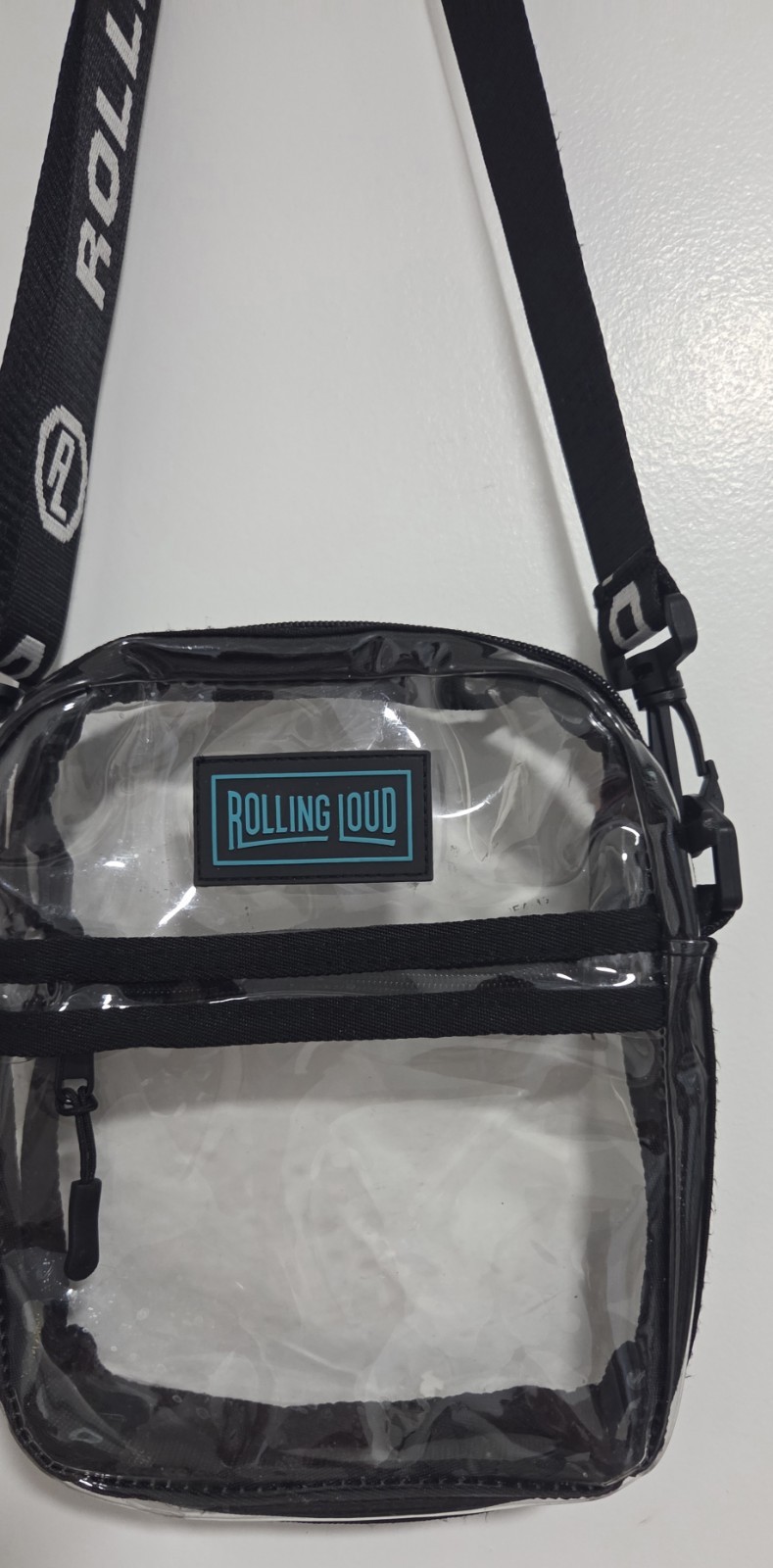 Rolling Loud Clear Zip Crossbody Bag Adjustable Strap Black, Festival Travel