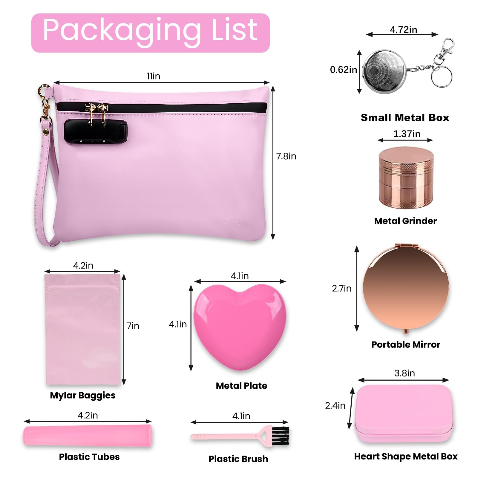 HUONIC PU Leather Travel Storage Bag with 8 PCS Accessories, Medium Size Pink