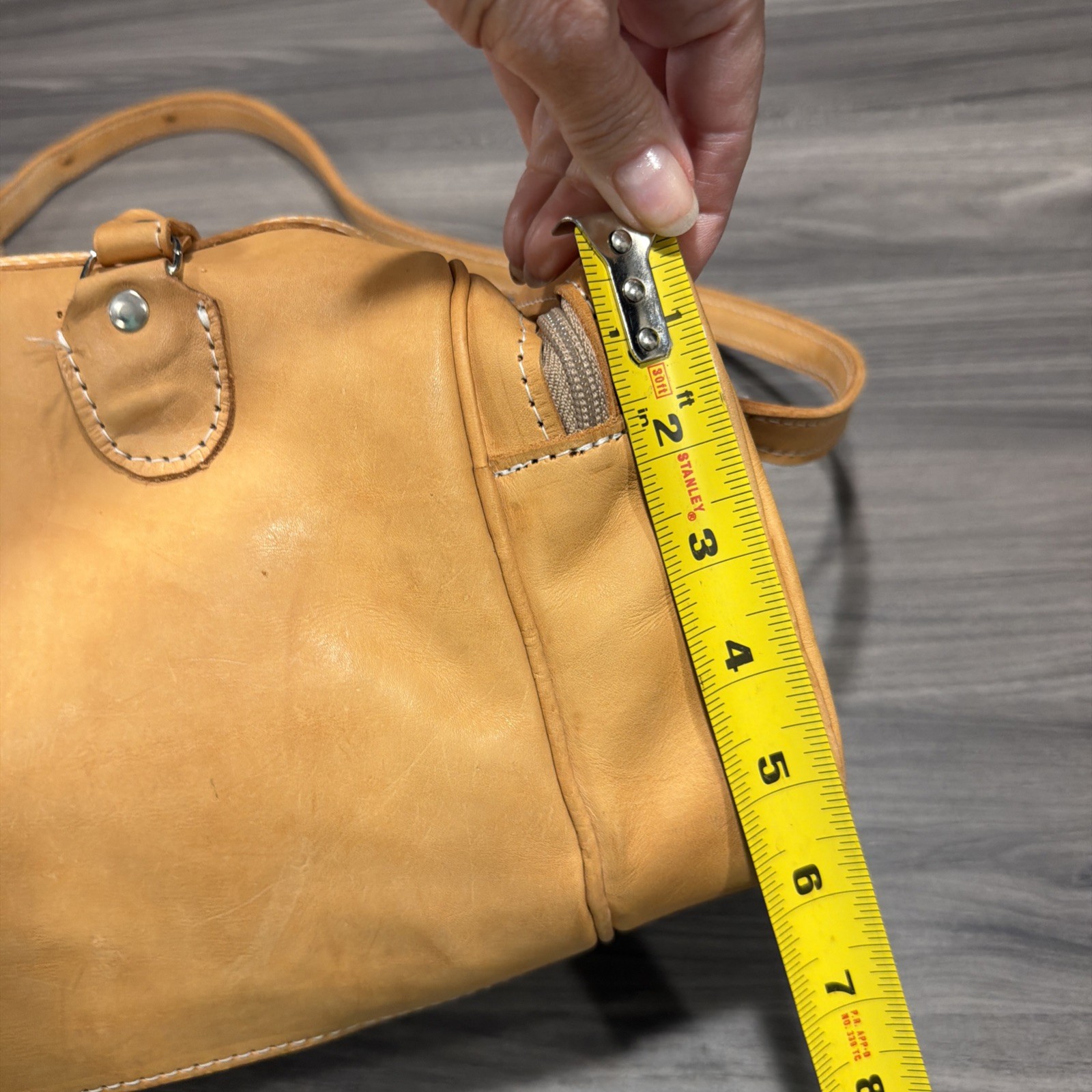 16 inch Handmade Leather Tan Small Duffle Purse Vintage Bag Boho Y2K