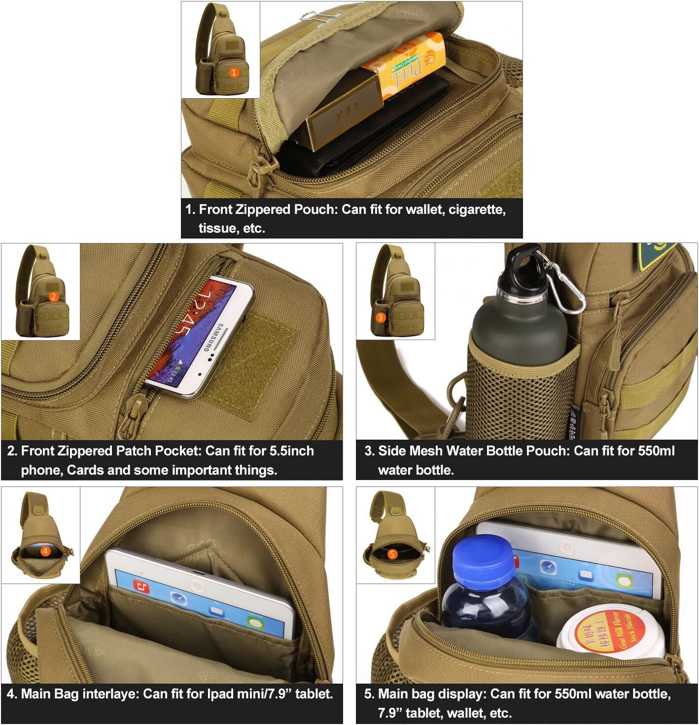 Men Backpack Tactical Sling Bag Chest Shoulder Fanny Pack Cross Body Molle Pouch