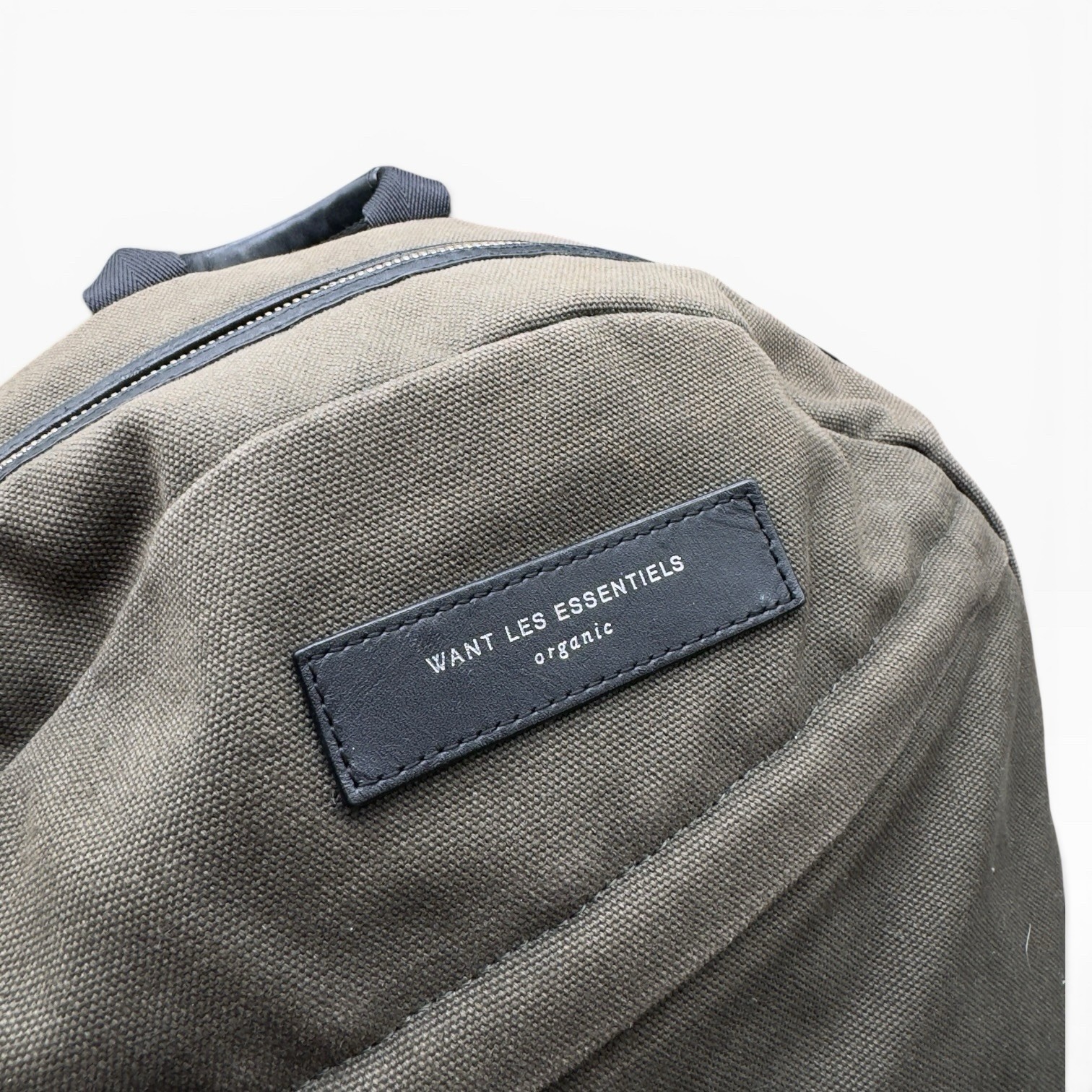 WANT Les Essentiels Kastrup Backpack Olive Green Organic Canvas Leather Trim