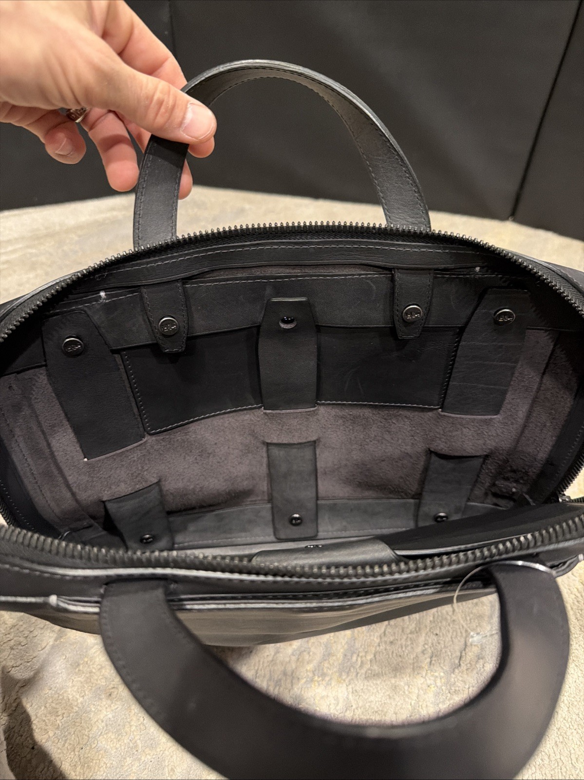 Anson Calder Black Leather Men’s Travel/ Briefcase , Laptop Bag excellent Cond.