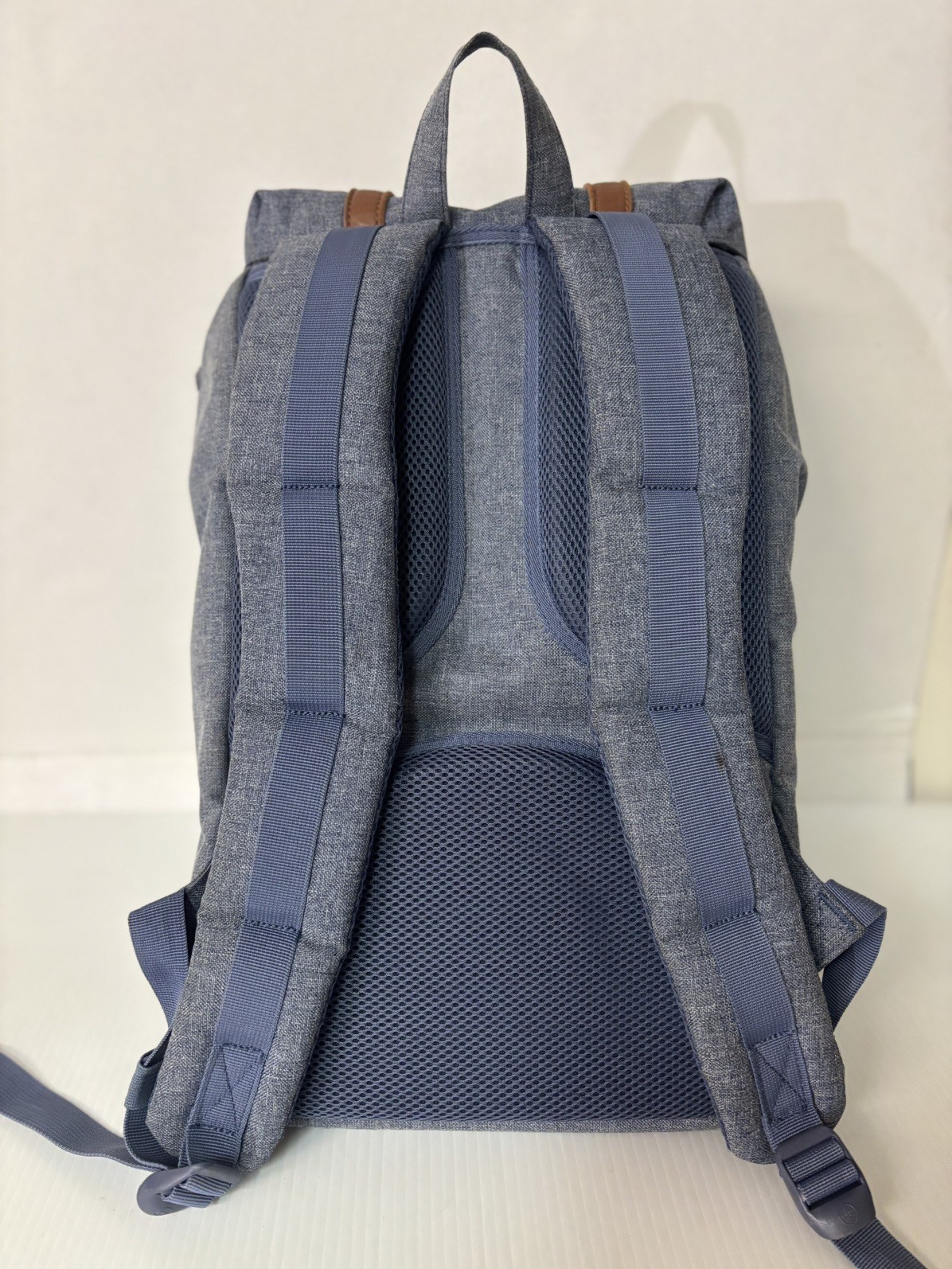 Herschel Supply Company Blue Canvas Backpack with Brown Leather Straps