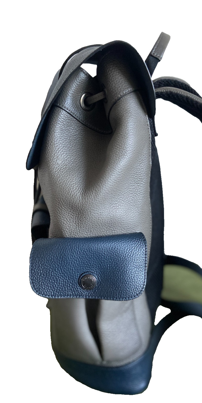 COACH #F49543 Hudson Grain Leather with Racing Stripes Men’s Backpack -Gray/Blue