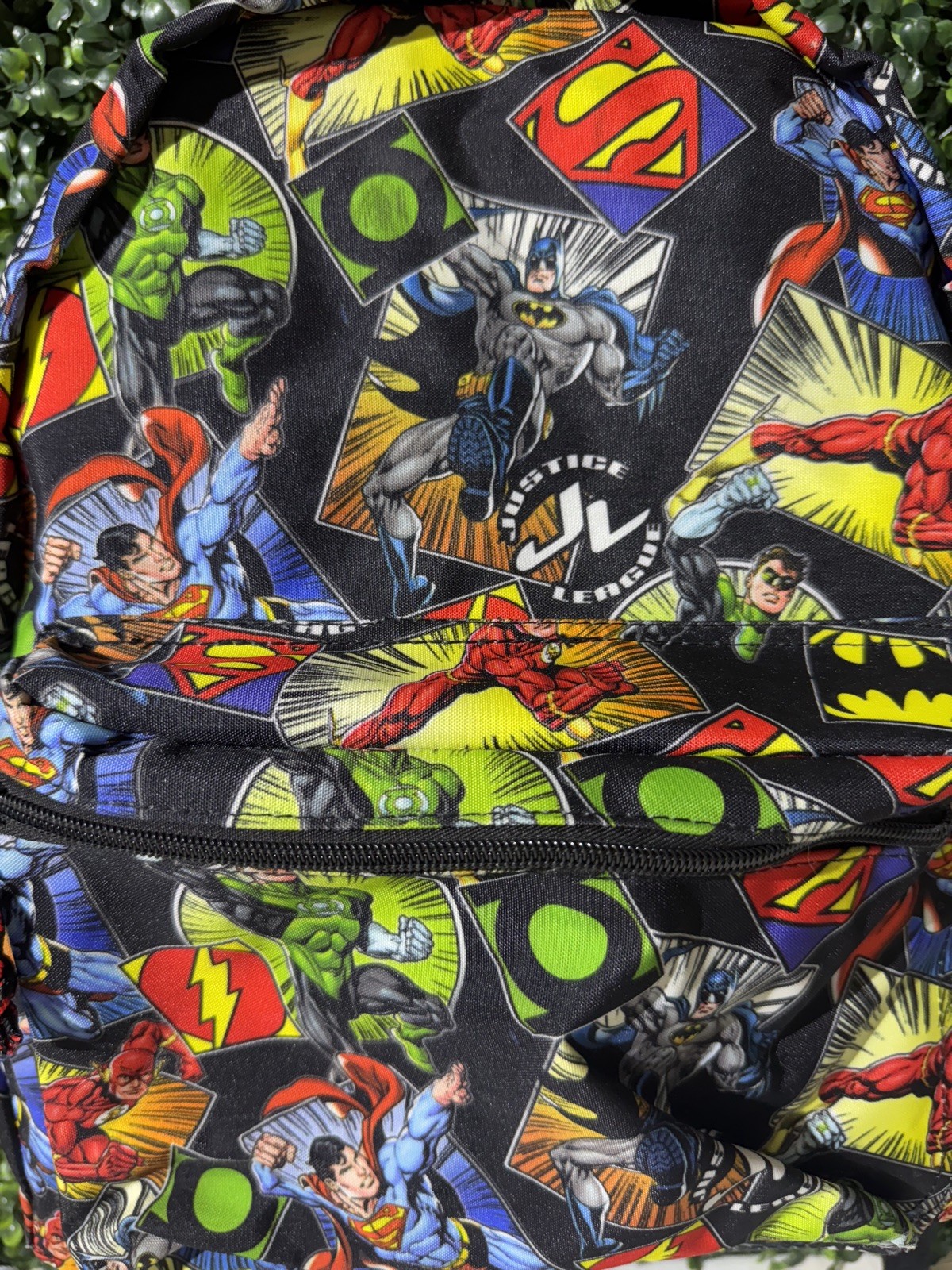 Justice League / Superman Batman Print Backpack /16″ School Book Bag / Pre-Owned