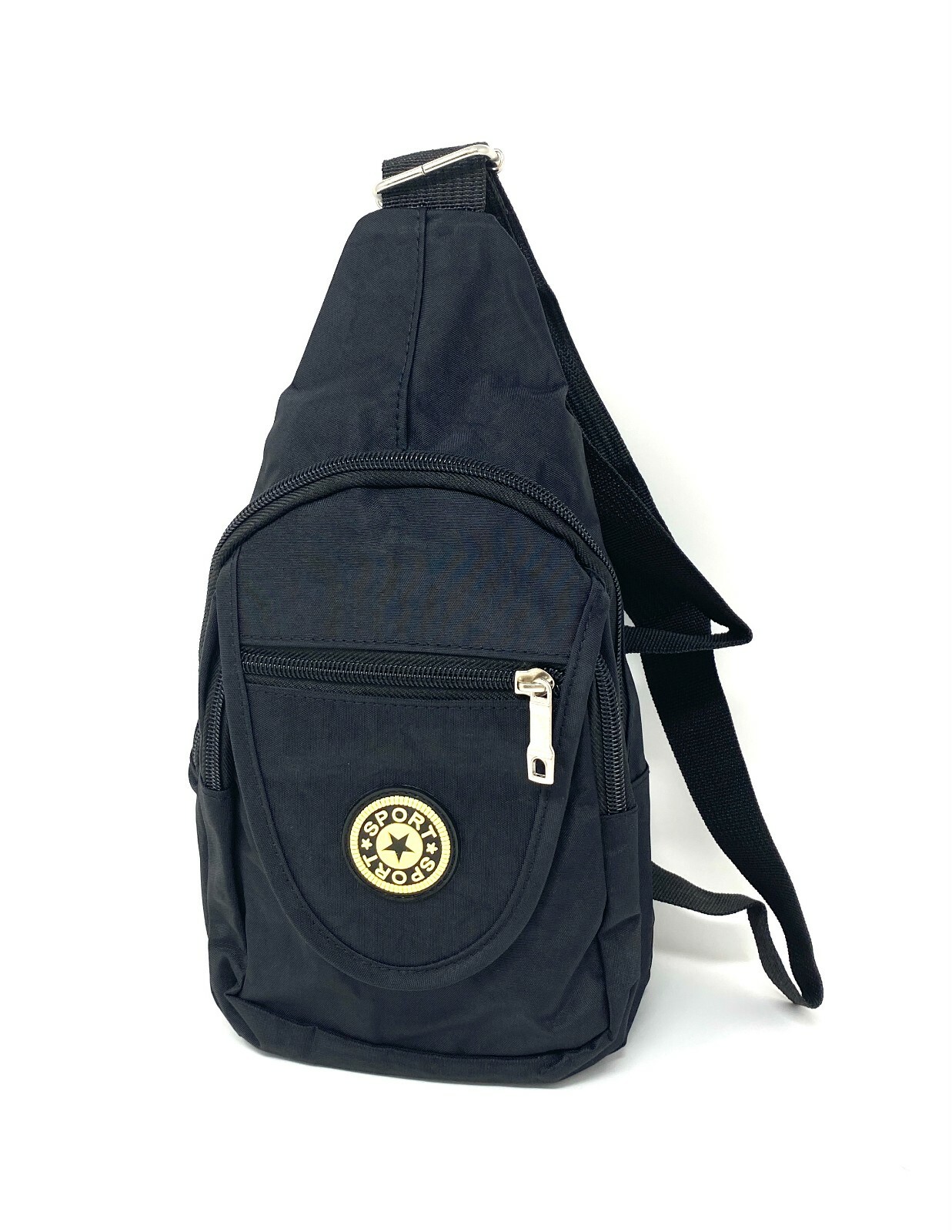 Messenger Bag Polyester Sport 3 Zippers Cellphone Pouch Black Unisex MB602