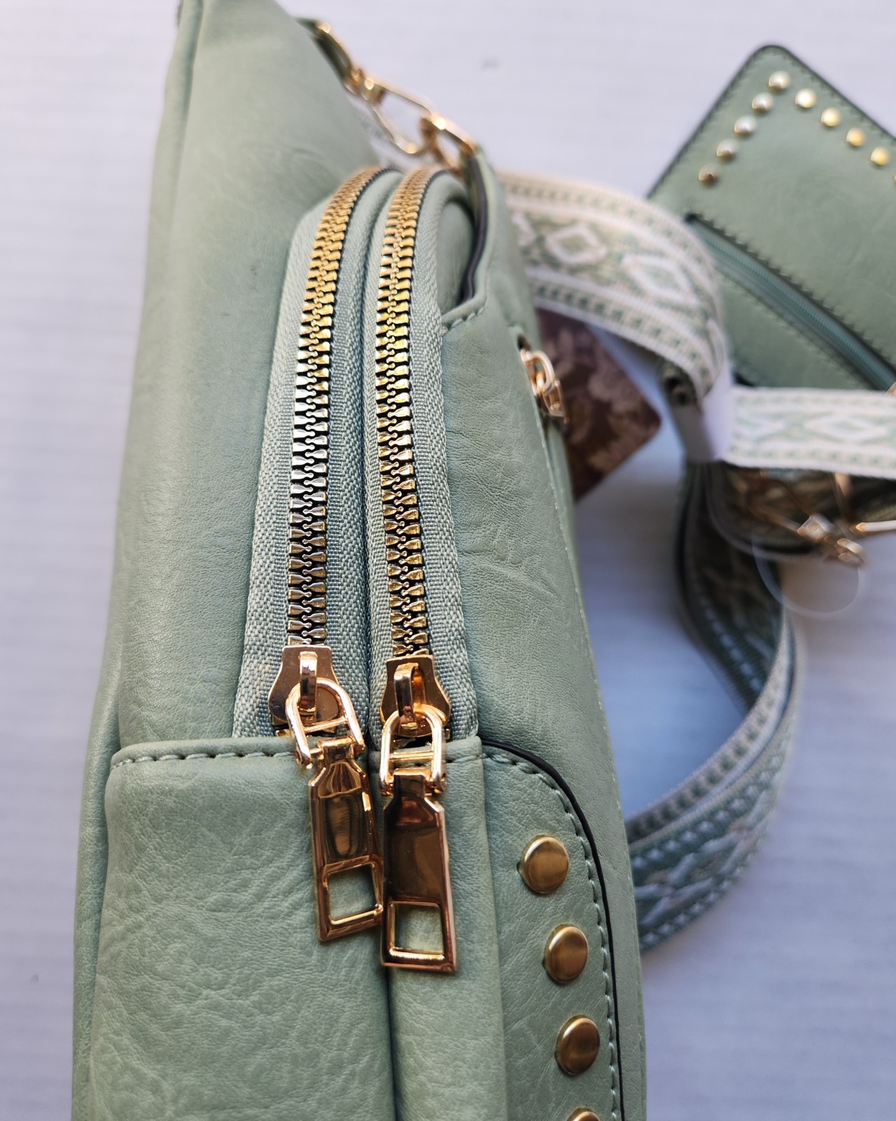 Sam & Hadley Western Light Olive Green Crossbody Sling Bag with Studded Accent