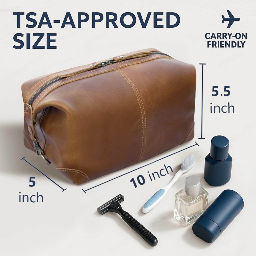 Full Grain Leather Toiletry Bag for Men Women Handcrafted Travel Case Genuine