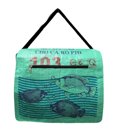 Fair Trade Cambodian Recycled Ex Large Messenger Bags made from Fish Feed Bags