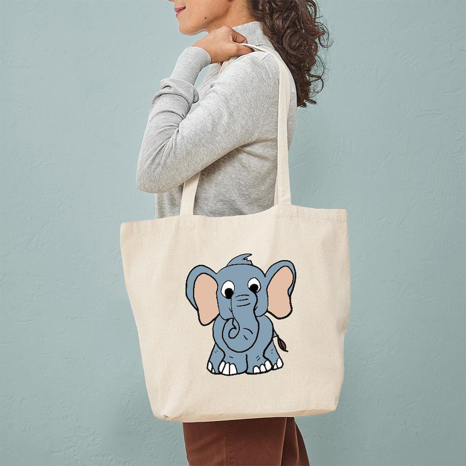 CafePress Cute Elephant Natural Canvas Tote Bag, Cloth Shopping Bag (326750798)