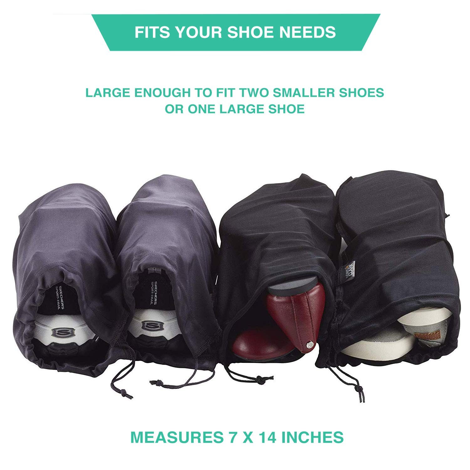 Lewis N. Clark Nylon Drawstring Travel Shoe 1 pack (2 pairs), Charcoal/Black