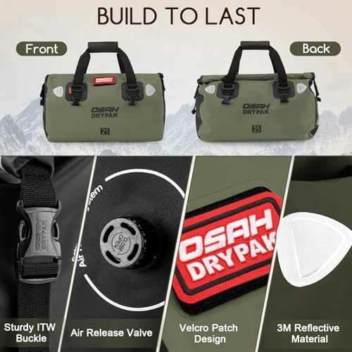 Waterproof Duffel Bag – Motorcycle Dry Bag Tail Bag with Large 40L Olive