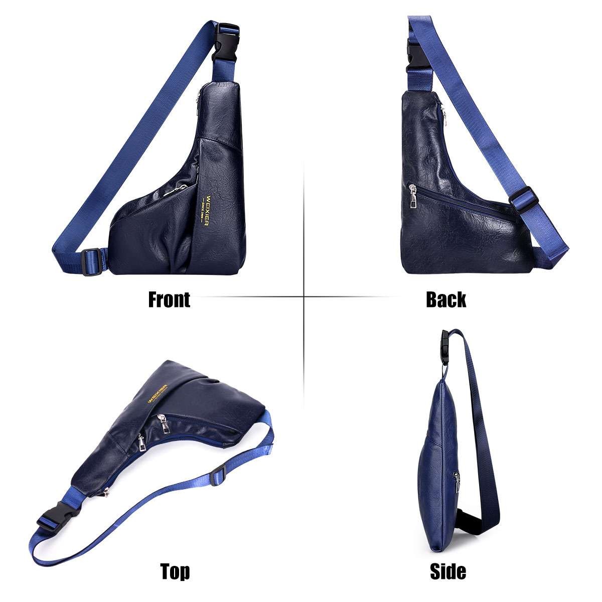 Men’s Waterproof PU Leather Chest Bag Travel Sport Shoulder Cross Body Backpack