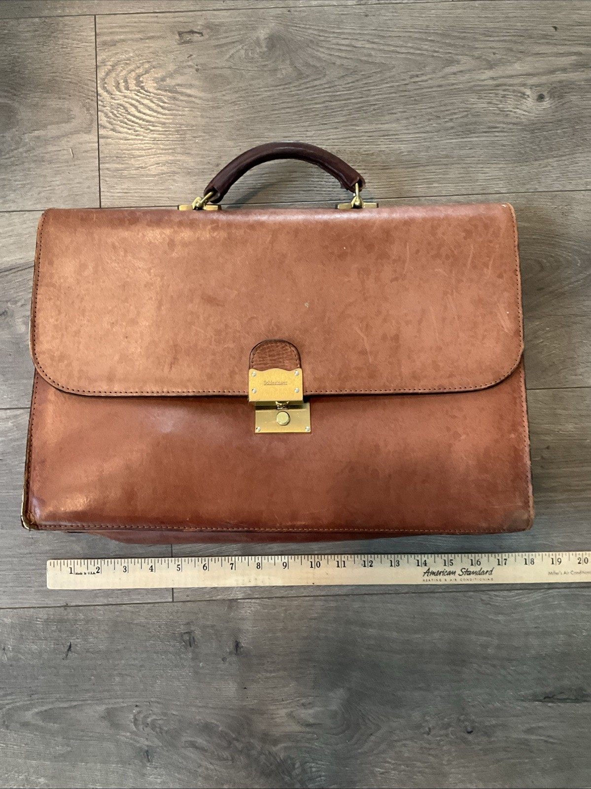 Schlesinger Brown Leather Briefcase With Combination Lock Vintage