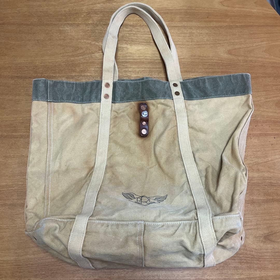RRL Ralph Lauren Beige×Gray Canvas Tote Bag Vintage Finished Pre-owned