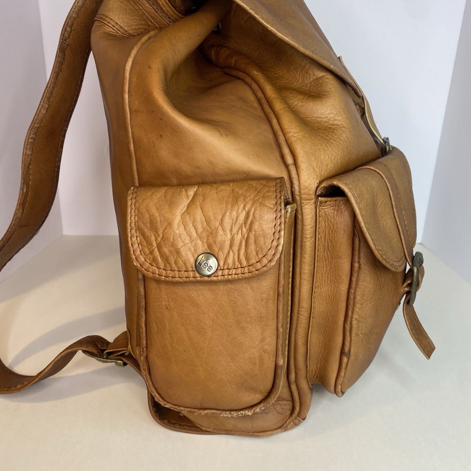 Large Vintage Handmade Leather Backpack Brown Travel Rucksack Lined