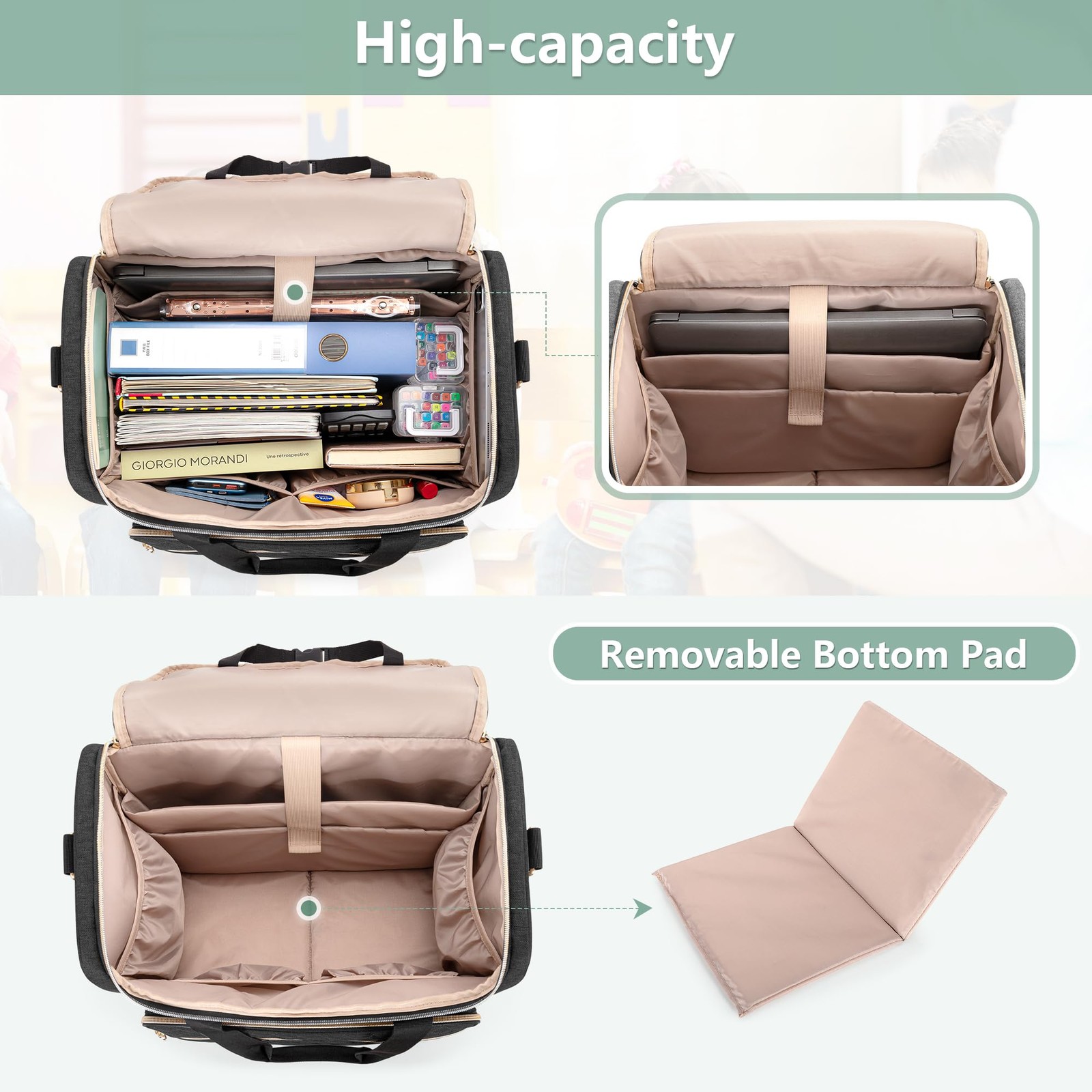 Rolling Teacher Bag with Laptop Compartment and Detachable Dolly, Multifuncti…