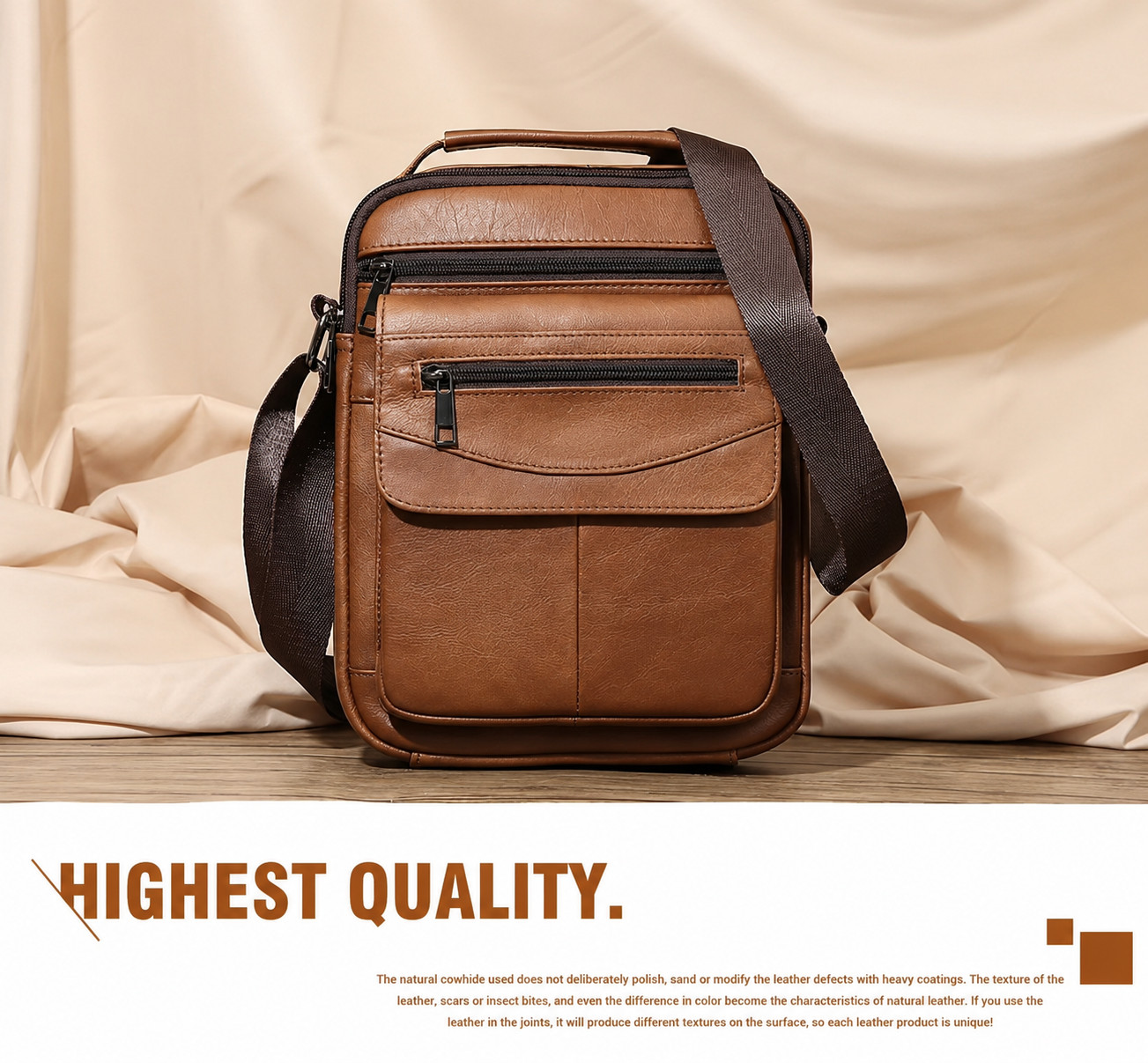 Premium Genuine Leather | Multi Pocket | Adjustable Strap | Everyday Travel Bag