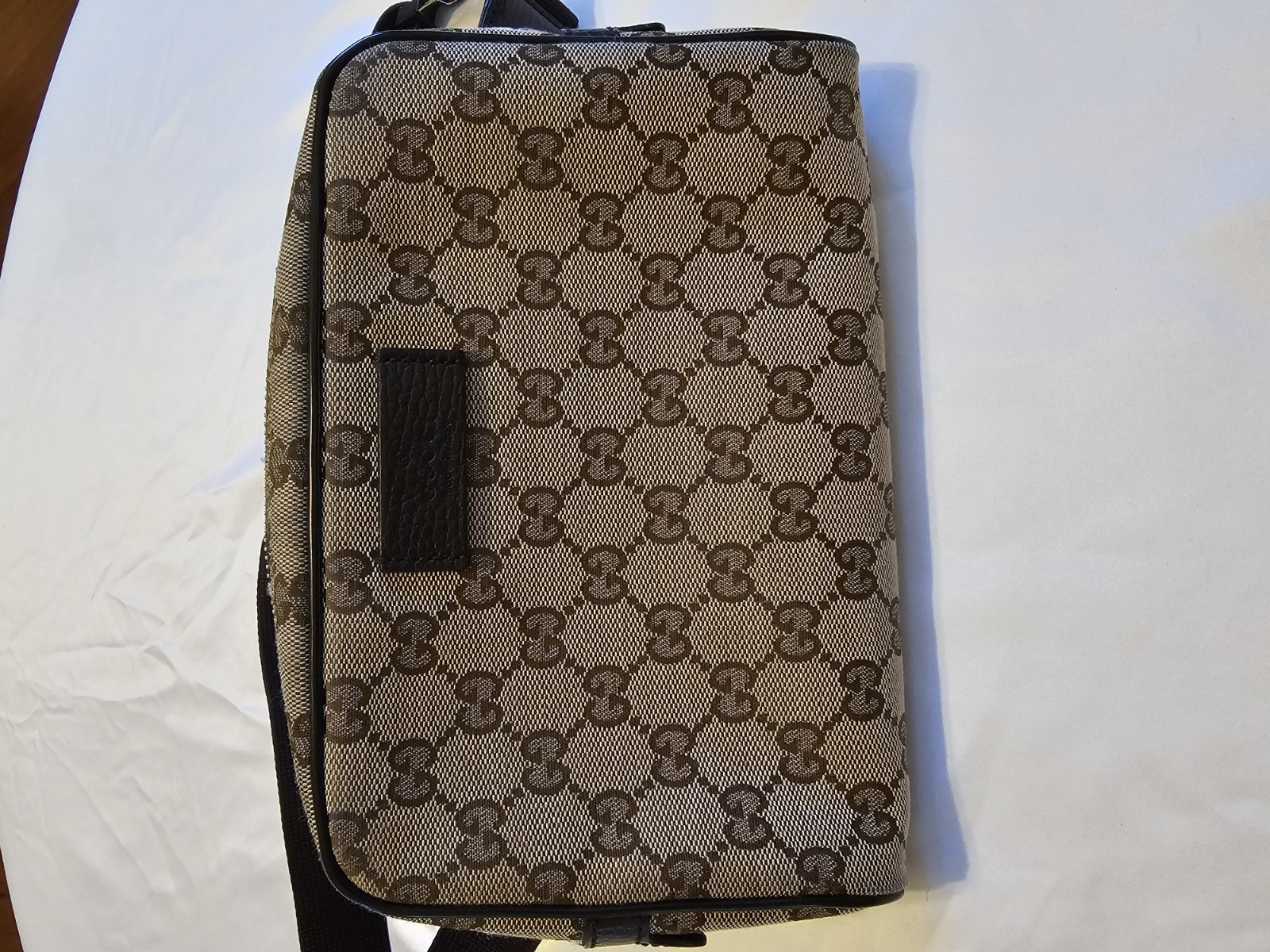 Gucci GG Monogram Crossbody Bag Zip Closure Adjustable Strap Beige Brown