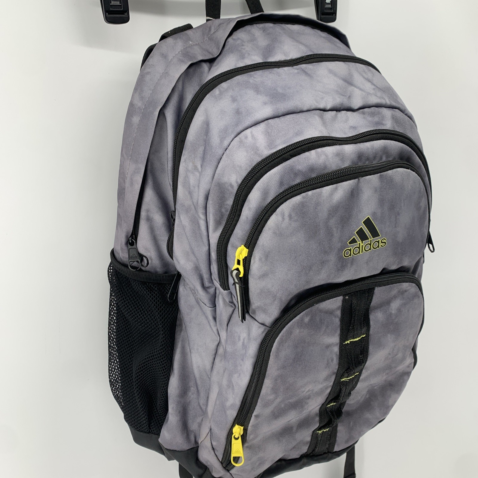 Adidas Prime 6 Backpack Gray Black Yellow Accents Load Spring Straps Side Pocket