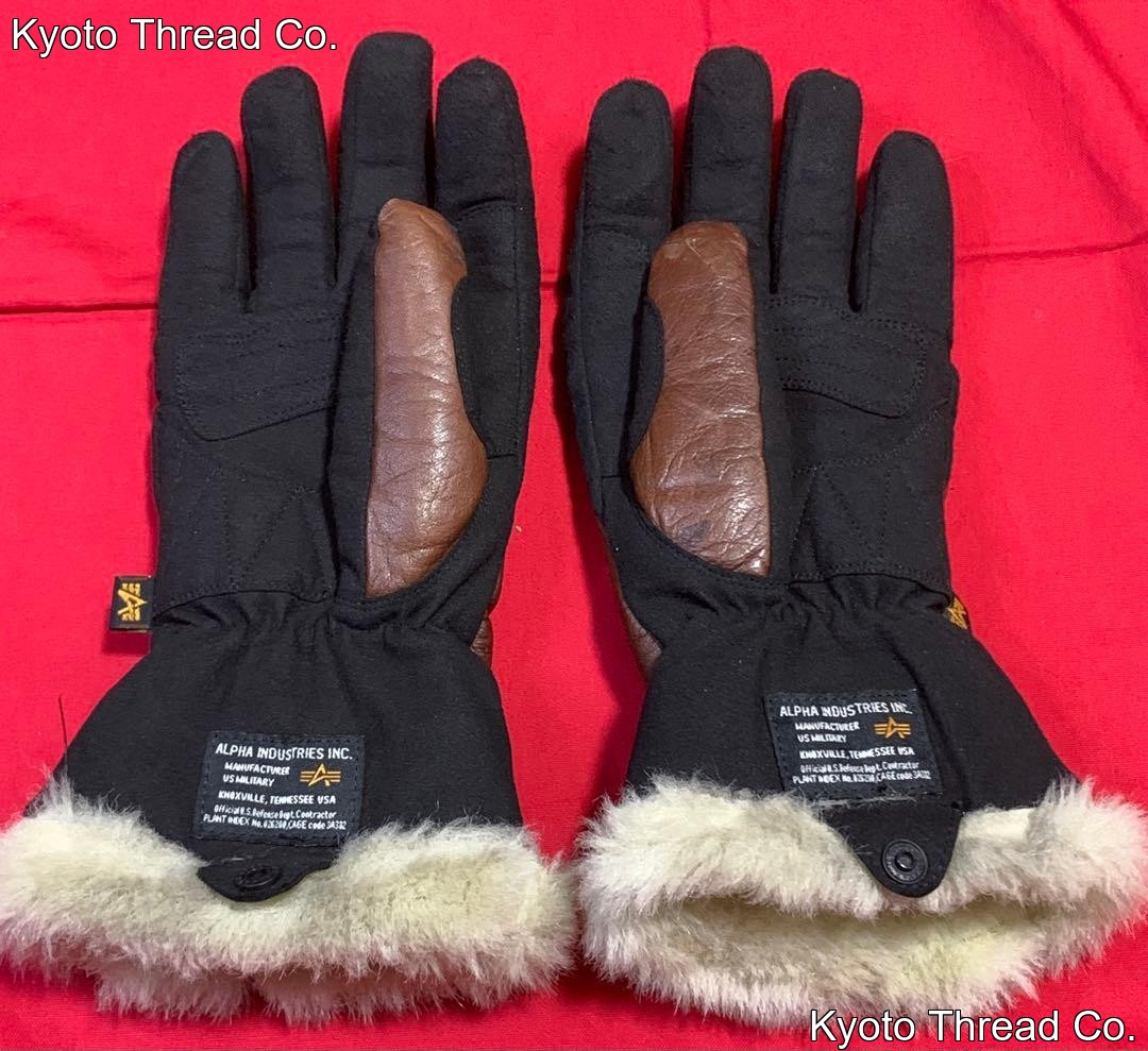ALPHA INDUSTRIES Brown Leather Winter Gloves, Large Size, Pre-owned