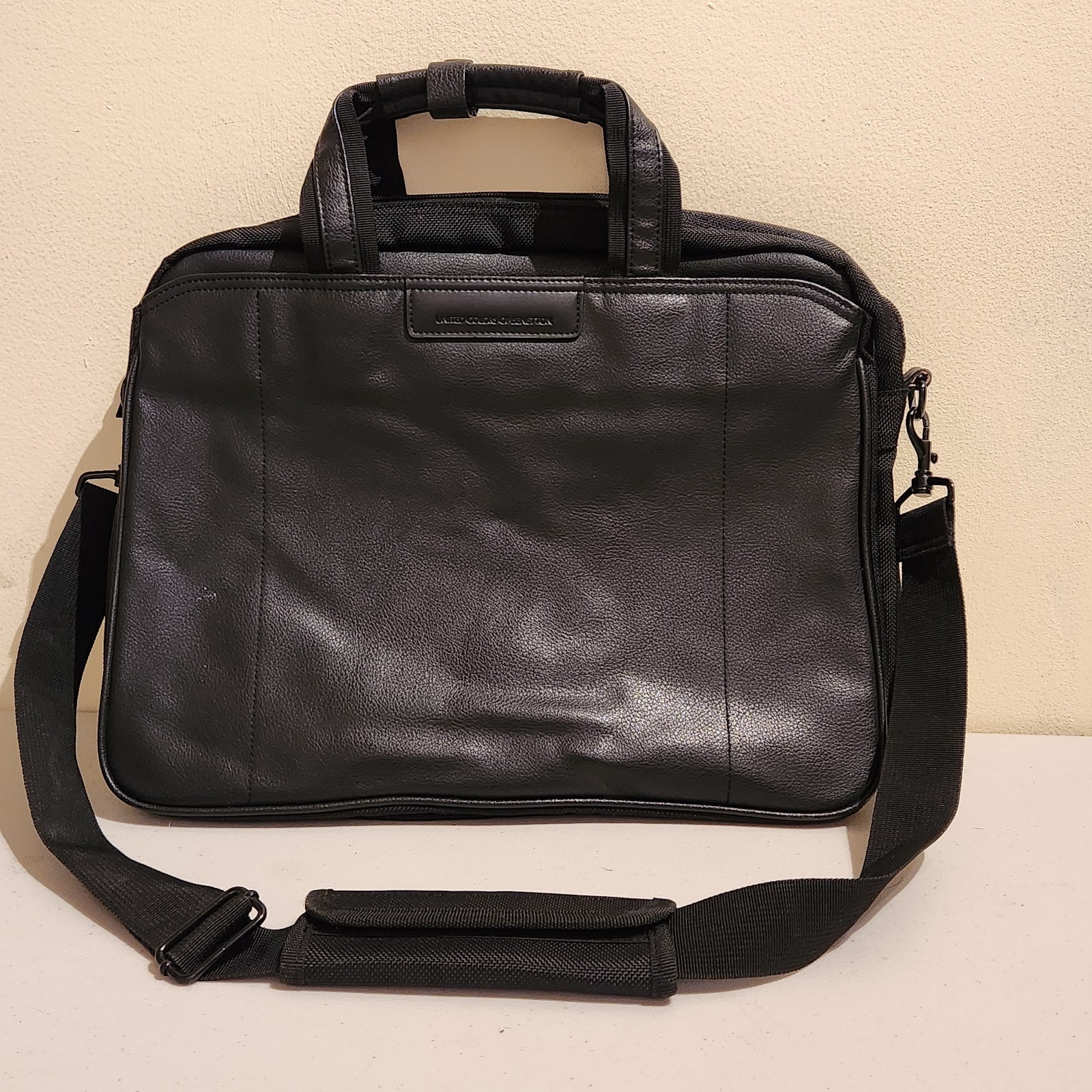 United Colors Of Benetton Men’s Black Faux Leather Briefcase Travel Laptop Bag