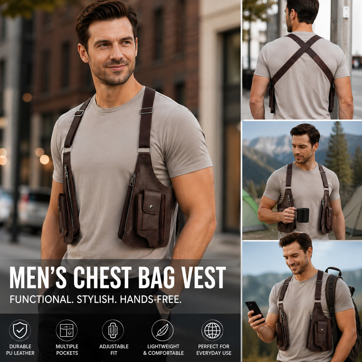 Adjustable Anti-Theft Underarm Shoulder Bag PU Leather Wallet Holster Bag