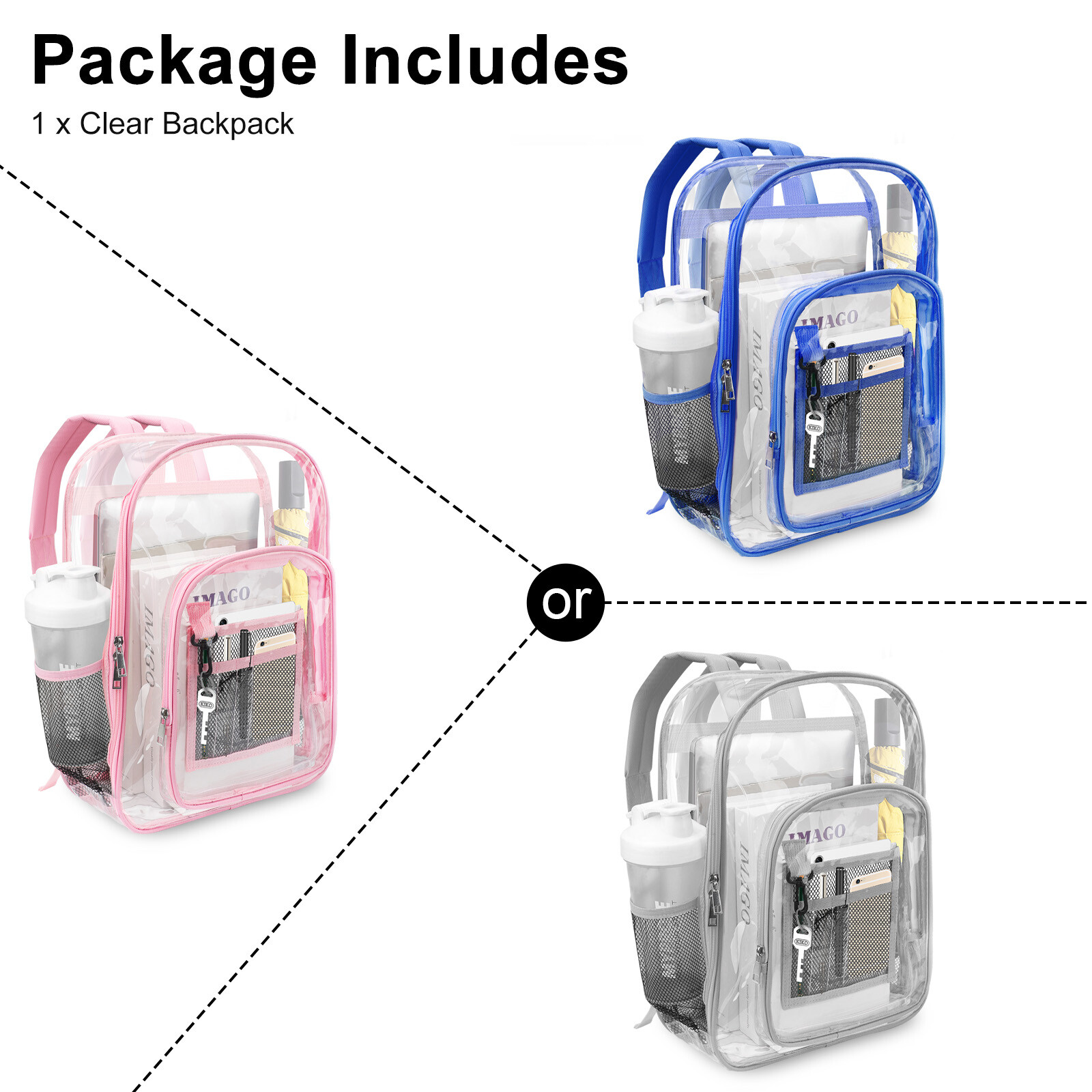 Clear Backpack Heavy Duty Bookbag See Through Stadium Approved Backpack