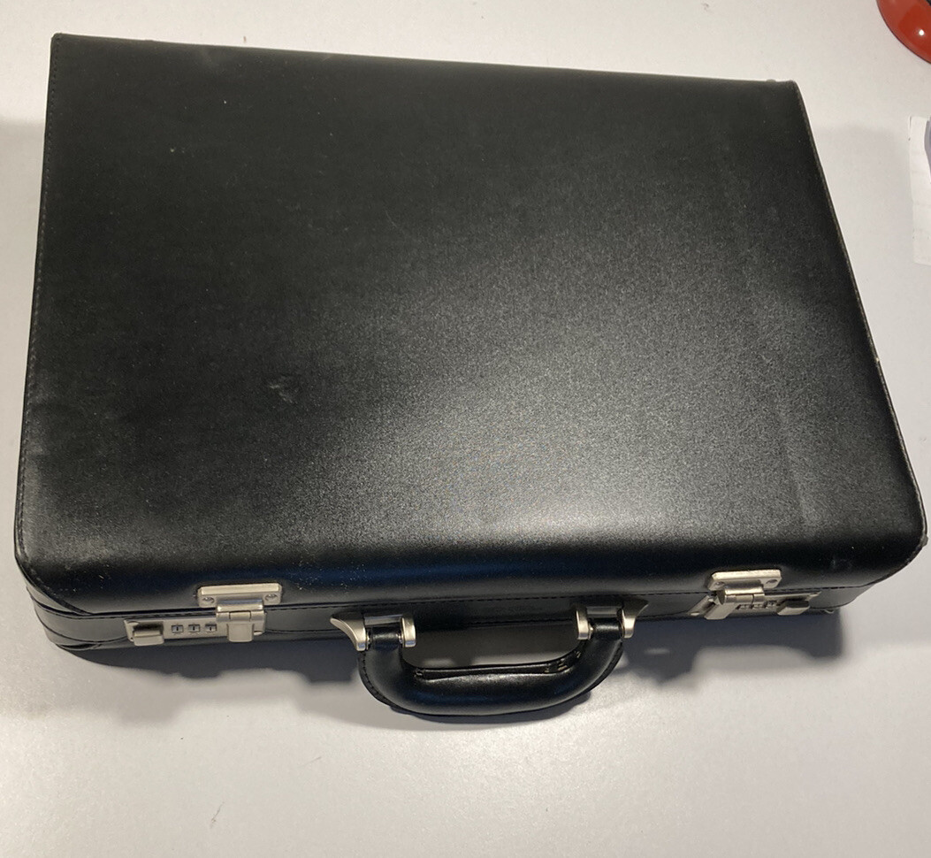 Exel Black Leather Business Professional Hard Lock Briefcase 17” Laptop Carrying