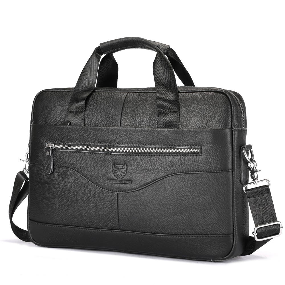 LEBULLBRO Men’s Leather Messenger Briefcase with Detachable Shoulder Strap