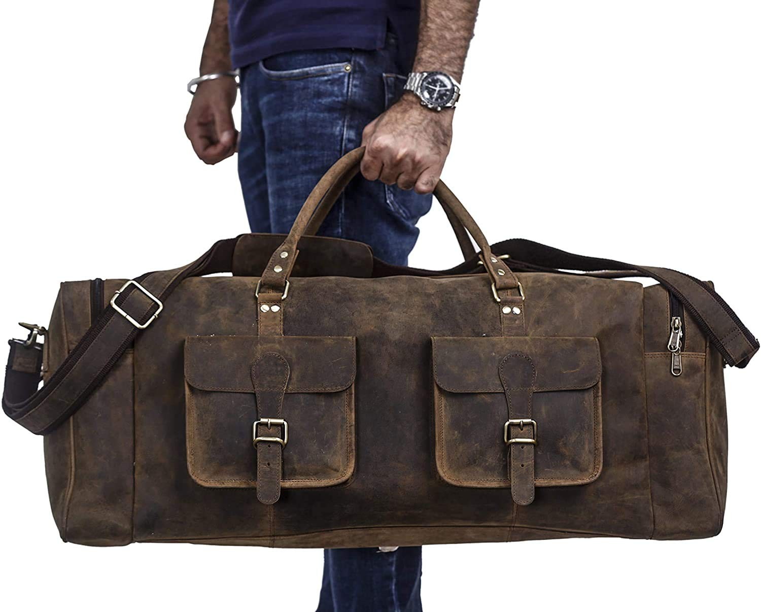 KomalC 28 inch Duffel Bag Travel Sports Overnight Weekend Leather Duffle Bag…