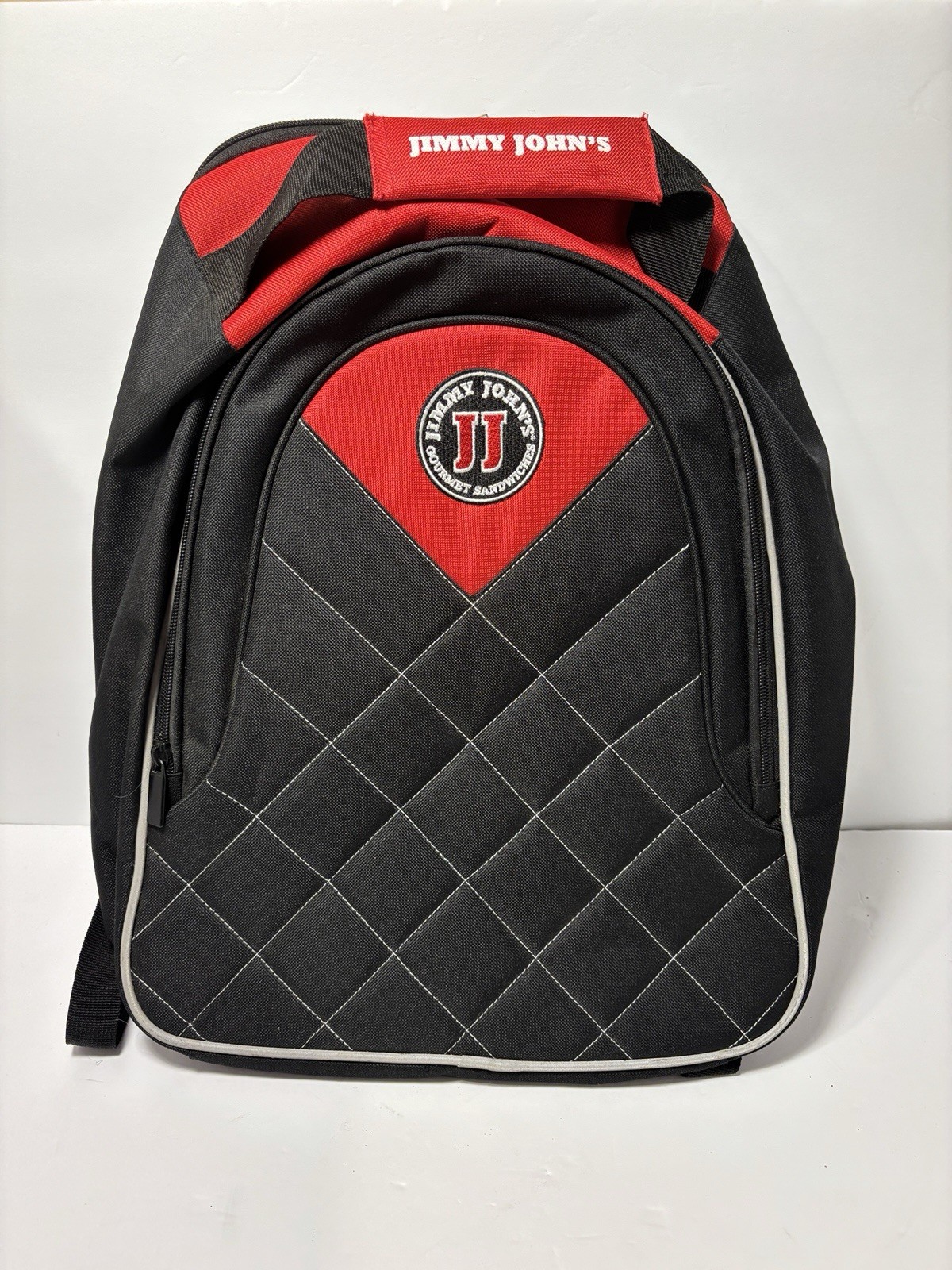 Rare Jimmy Johns Backpack Sub Restaurant Chain Black Red Quilted