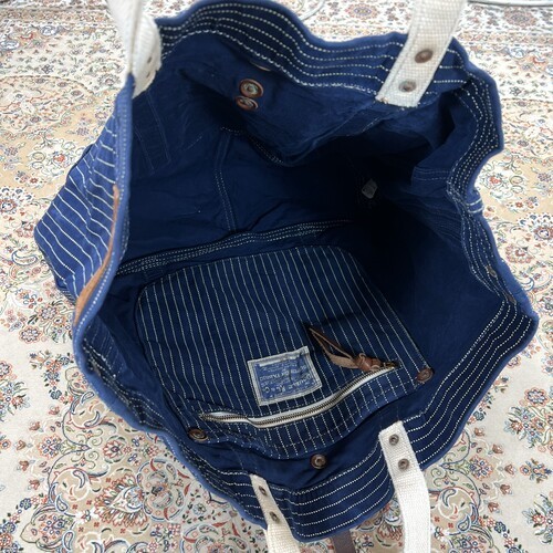 [B+, Size OS] RRL Double RL Stripe Denim Tote — Suede Trim / Canvas Handle / USA