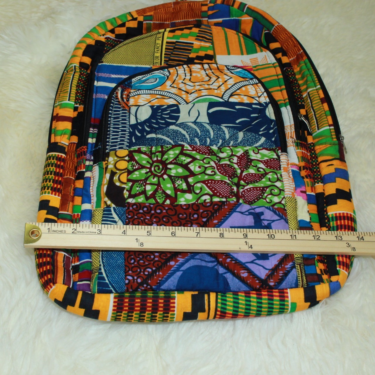 African Print Handmade Lightweight Cotton 3 Section Book Bag Rucksack Backpack