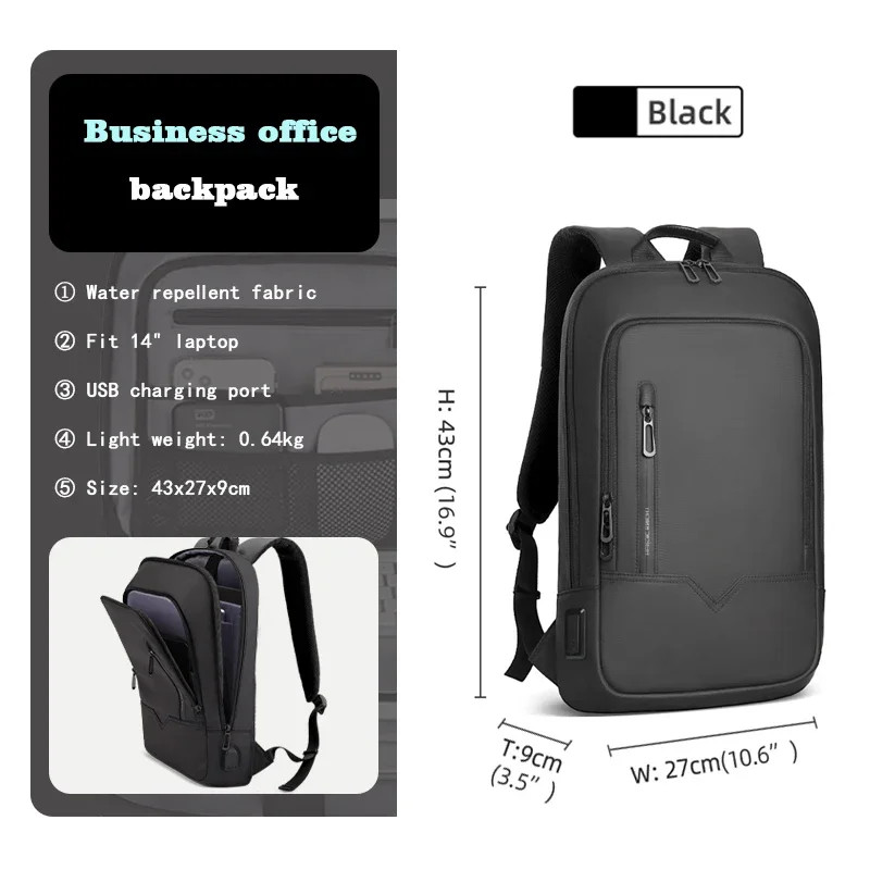 HK Backpack Men 15.6″ Laptop USB Charging Waterproof Business Travel Bag