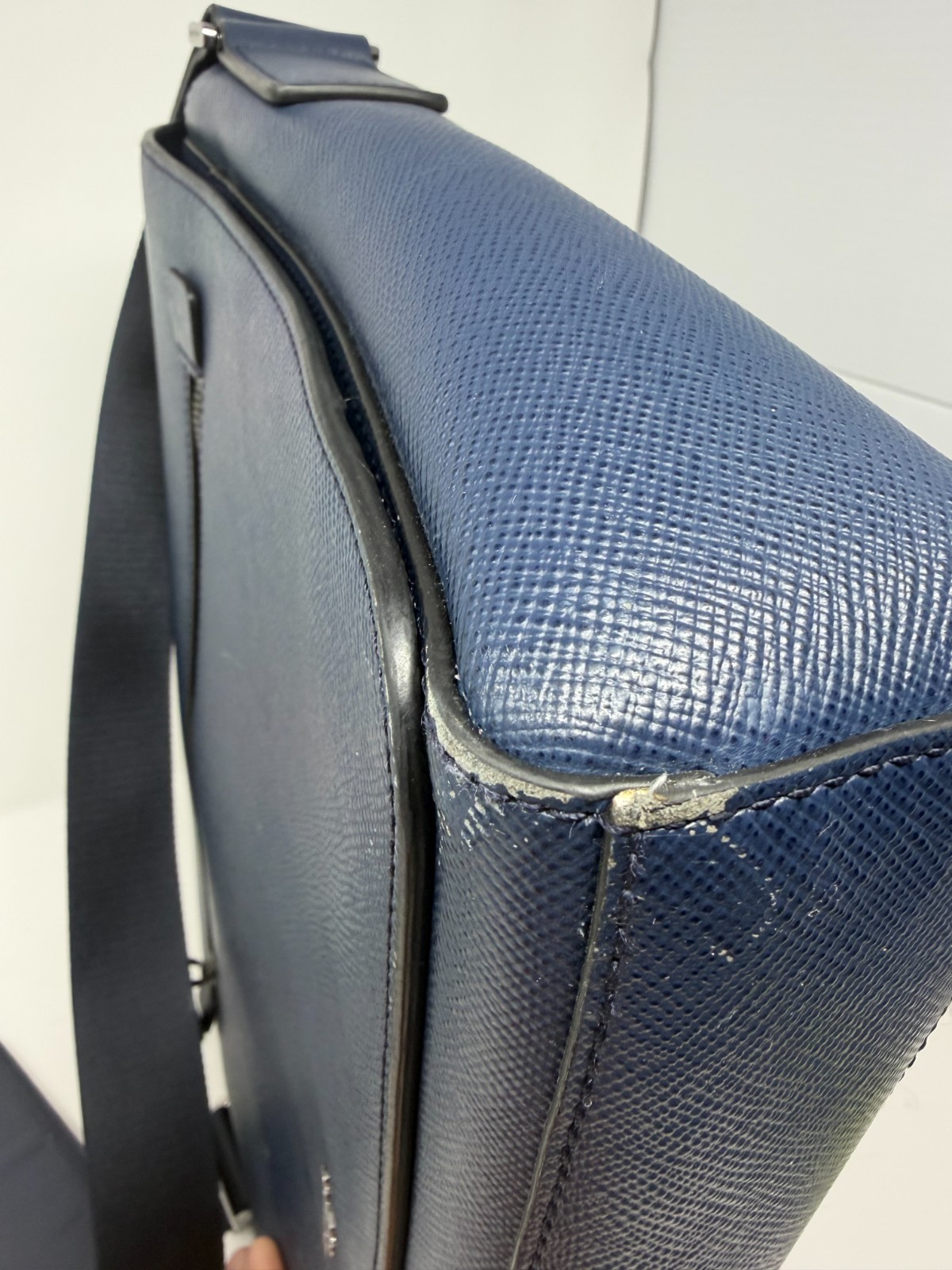 Michael Kors Cooper Dark Blue Pebbled Leather Messenger Bag