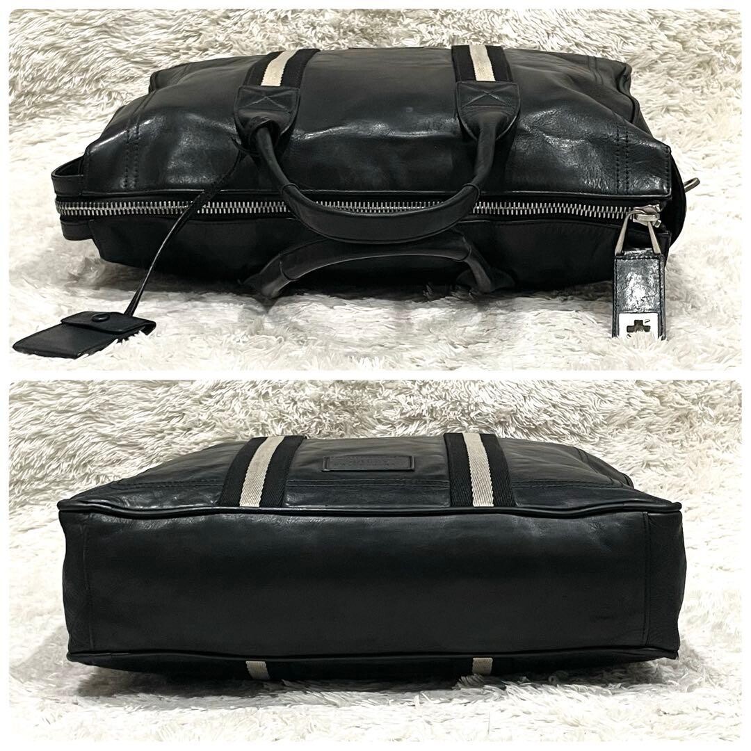 Bally Trainspotting Leather Business Tote Bag Black A4 TAJEST MD Striped 40cm