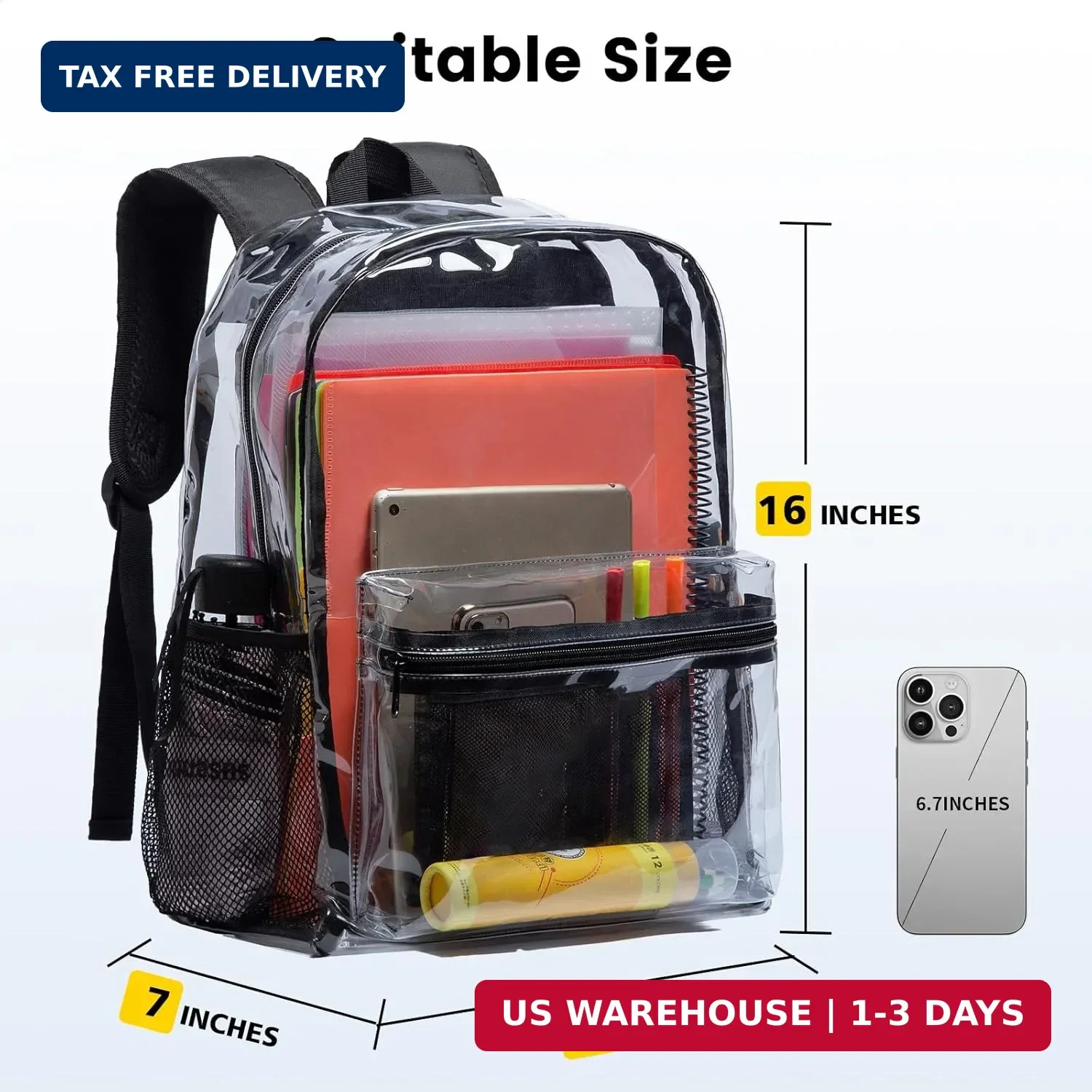 Vorspack Clear Backpack Heavy Duty PVC Transparent Backpack with Reinforced Stra