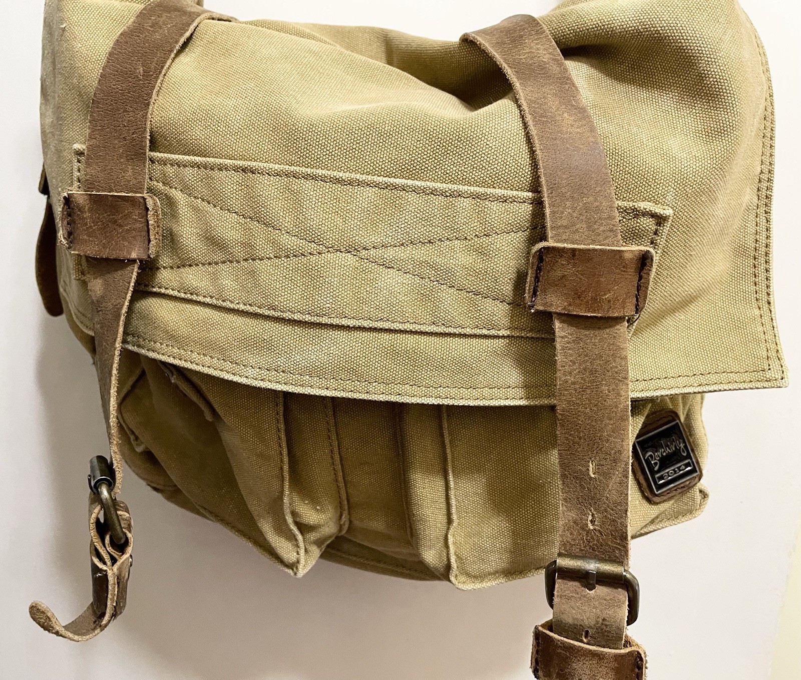Berchirly 2014 Canvas & Leather Vtg Style Military Messenger Bag Lined Bookbag