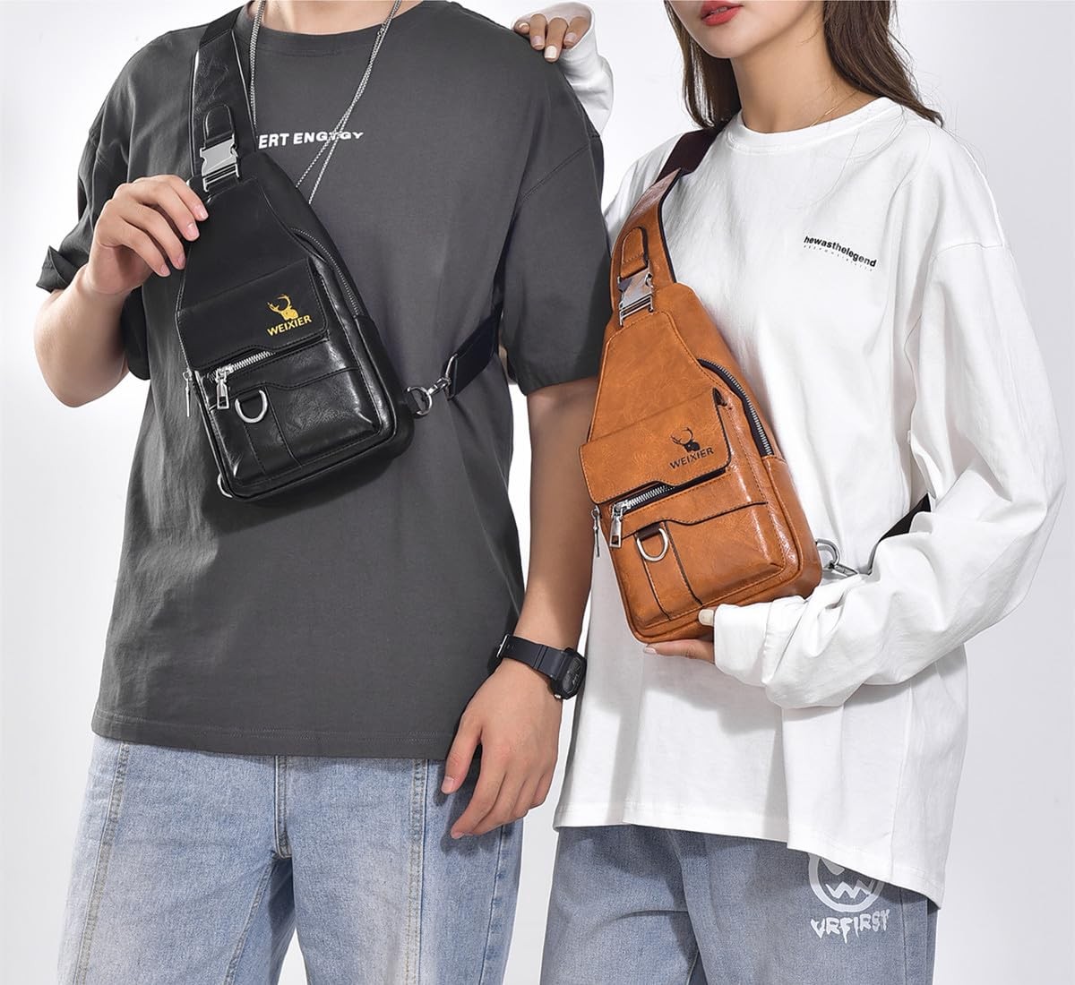 PU Leather Sling Bag for Men Waterproof Lightweight Crossbody Chest Bag