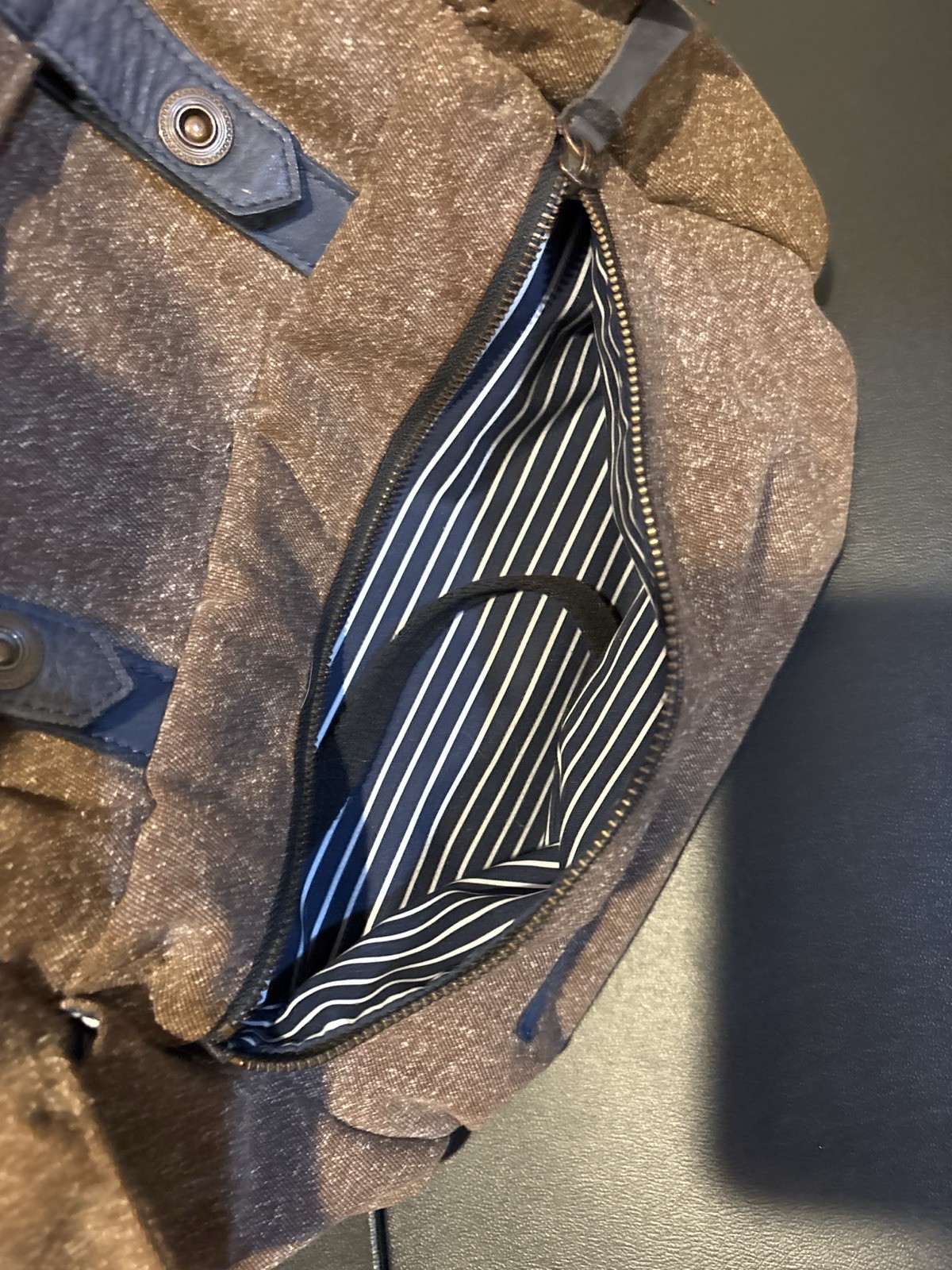 Timbuk2 Backpack Brown Knit Laptop Travel School Bag One love Striped Lining