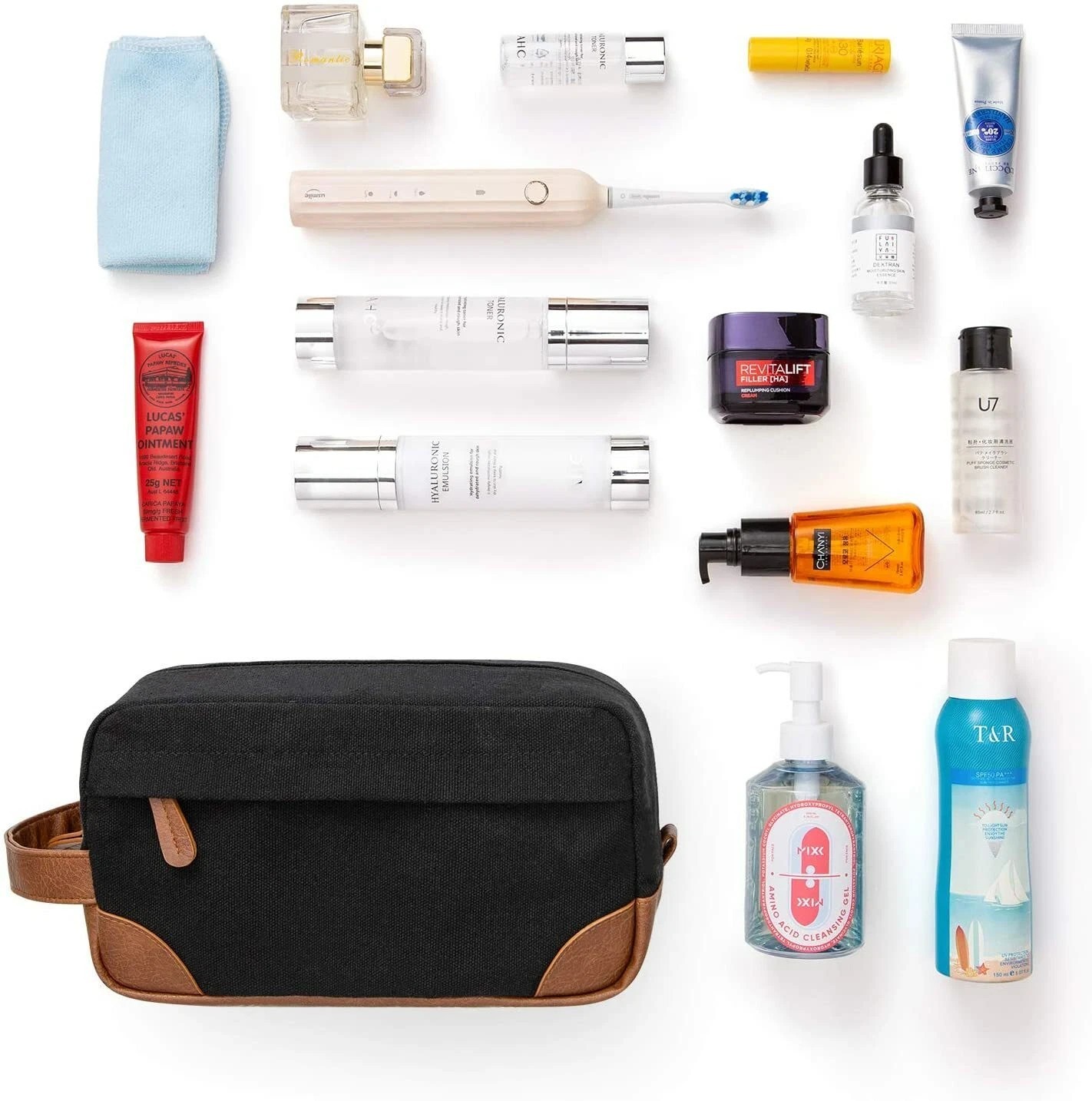 Water Resistant leather Canvas Shaving Bag Hanging Dopp Kit Toiletry Bag – Black