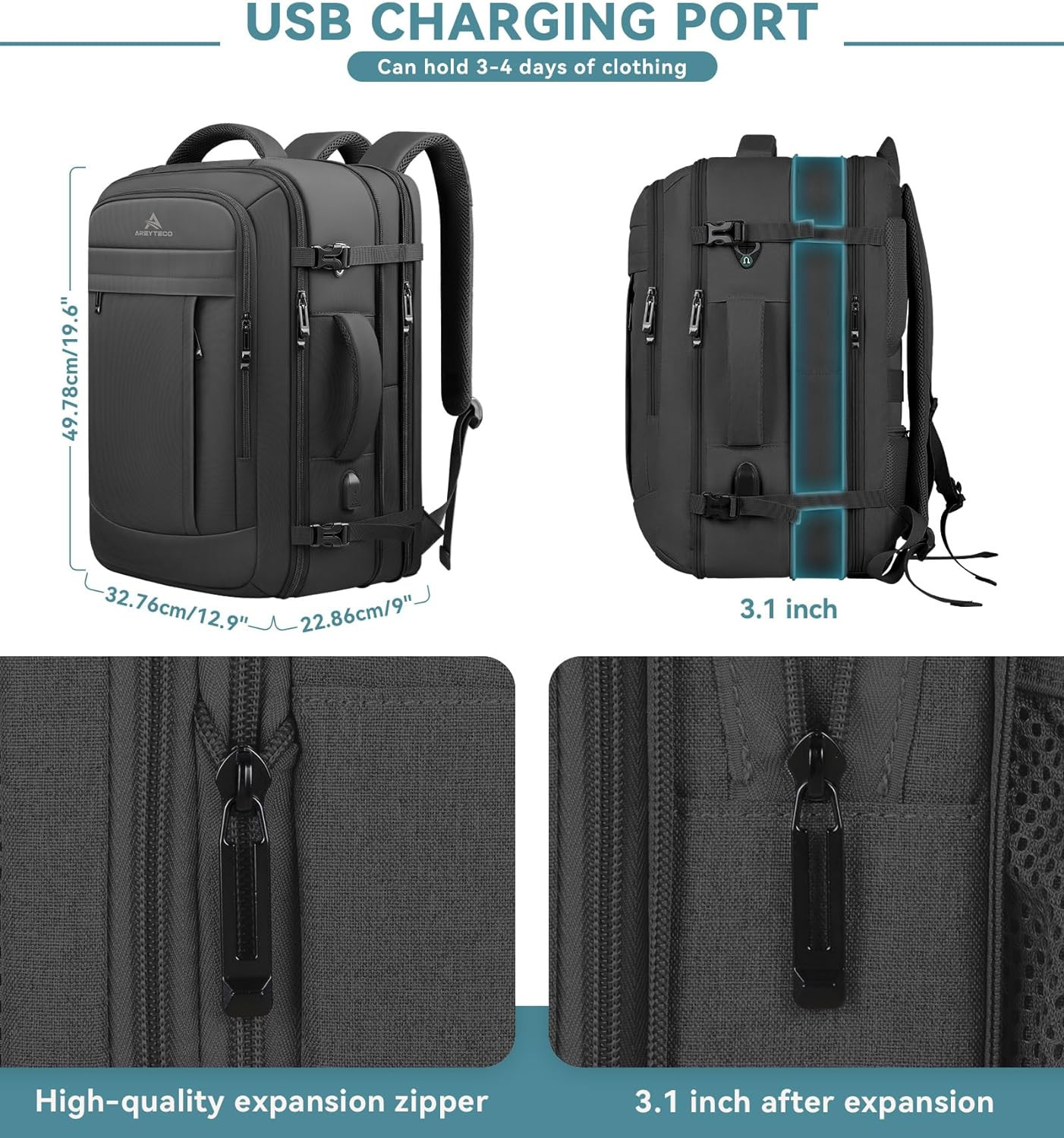 Mochila para portátil extragrande expandible de 50 l