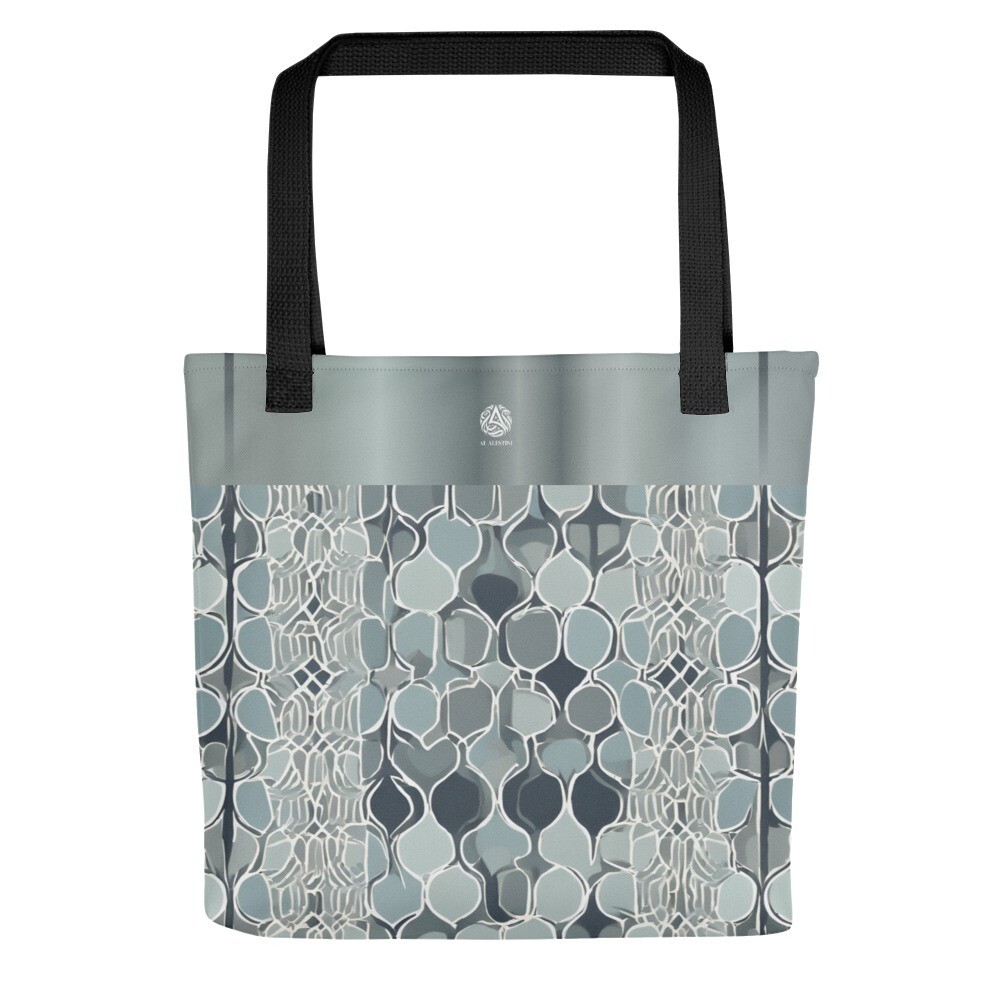 Arabesque Tote Bag, Pale Blue Gray Mint Geometric Motif, Modern Islamic Design