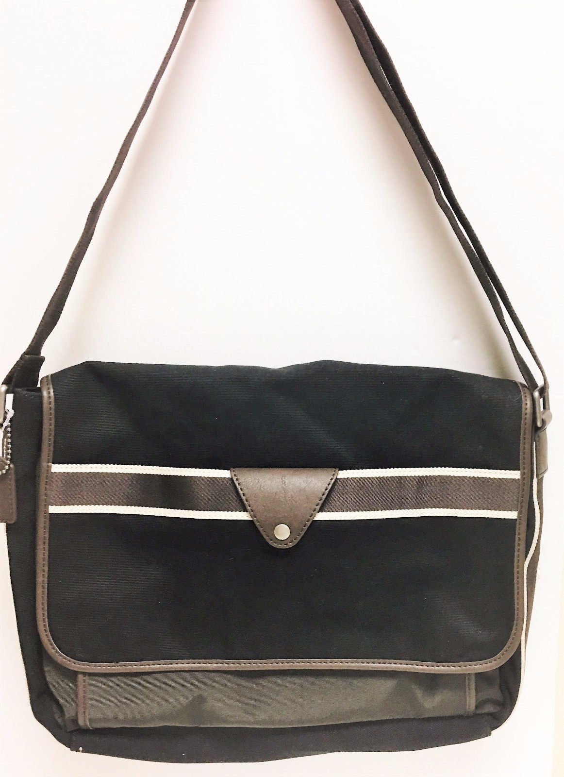 FOSSIL LANE MESSENGER BLACK CANVAS+OLIVE GREEN NYLON,BROWN,LAPTOP BAG CROSSBODY