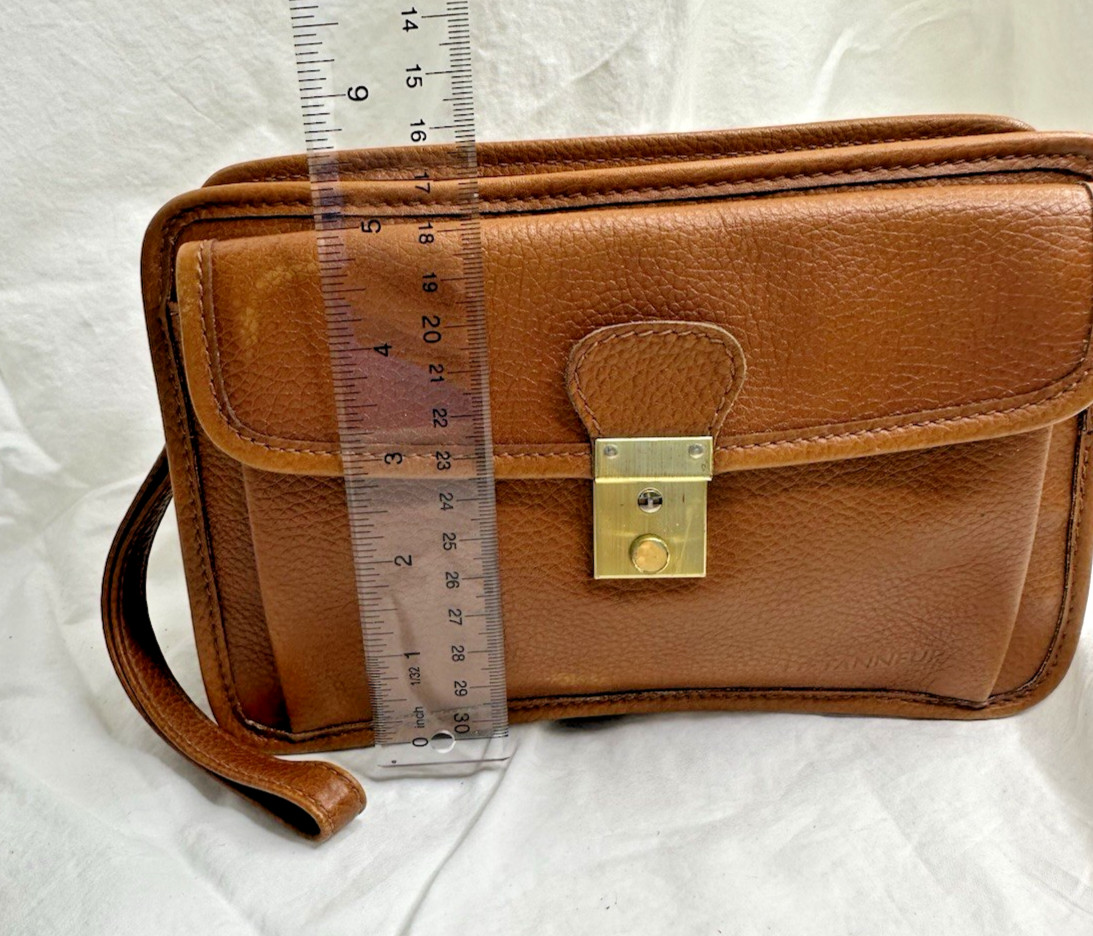 Le Tanneur Leather Brown Plain Men’s Bag Wrist Strap France 1898 Used