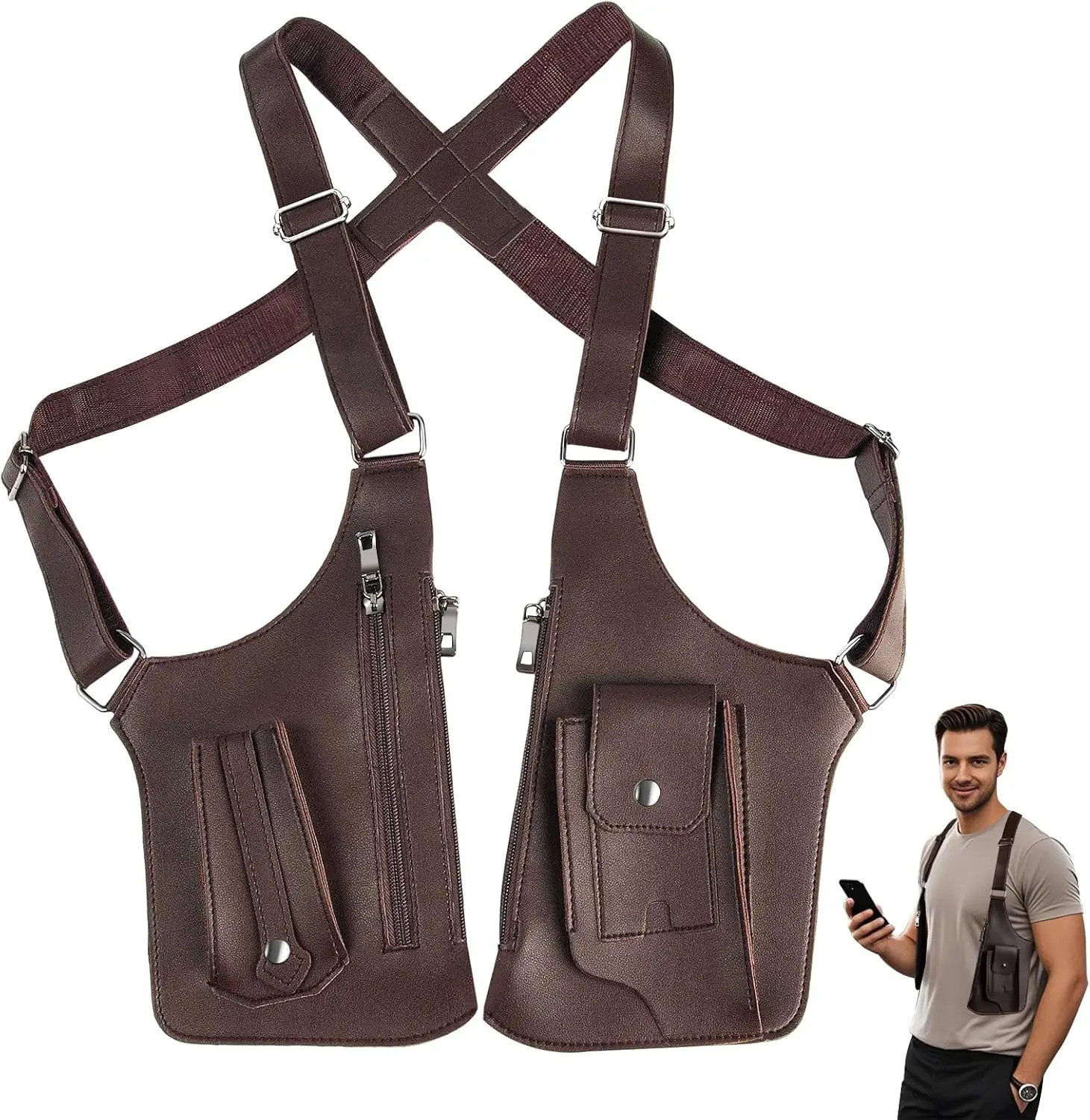 Premium Leather Underarm Shoulder Bag for Men, Anti-Theft Double Shoulder Armpit