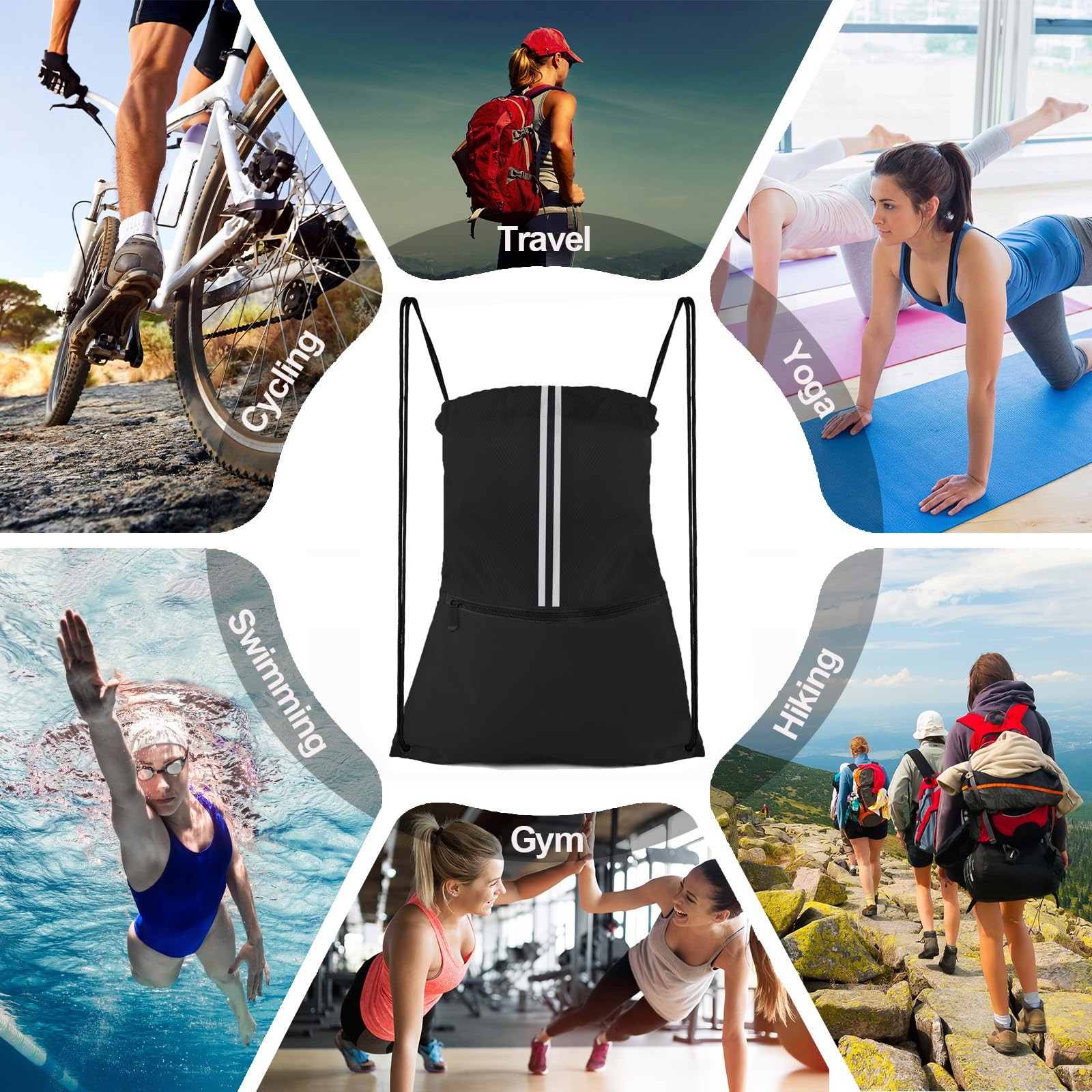 Drawstring Backpack Sports Gym Bag, Draw String Back Bag for Men Women, Lightwei